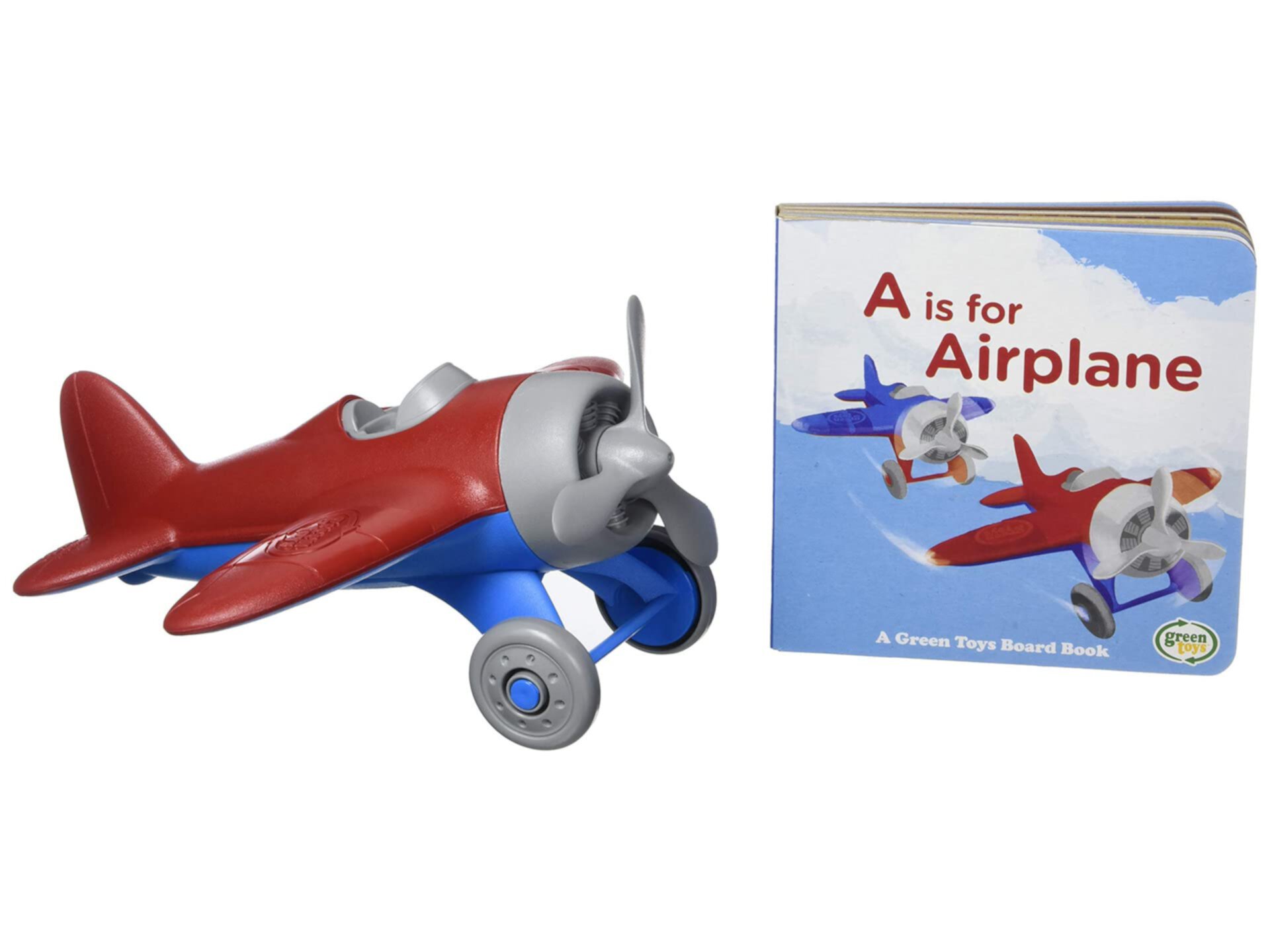 Самолет и настольная книга Green Toys, CB - Притворная игра, Двигательные навыки, Чтение, Детский игрушечный автомобиль. Не содержит BPA, фталатов, ПВХ. Можно мыть в посудомоечной машине, переработанные материалы, сделано в США. Green Toys