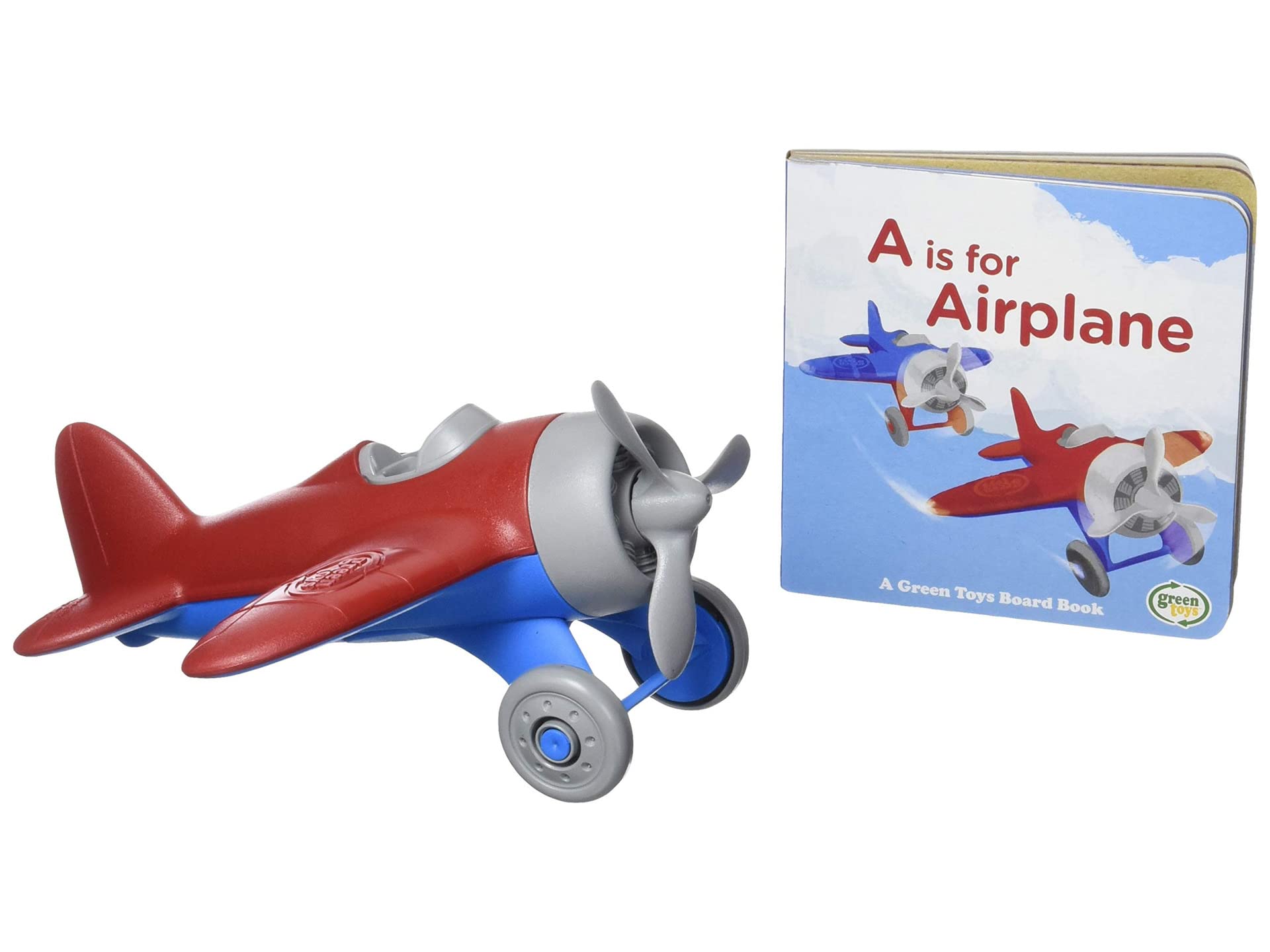 Самолет и настольная книга Green Toys, 4C - Притворная игра, Двигательные навыки, Чтение, Детский игрушечный автомобиль. Не содержит BPA, фталатов, ПВХ. Можно мыть в посудомоечной машине, переработанные материалы, сделано в США. Green Toys