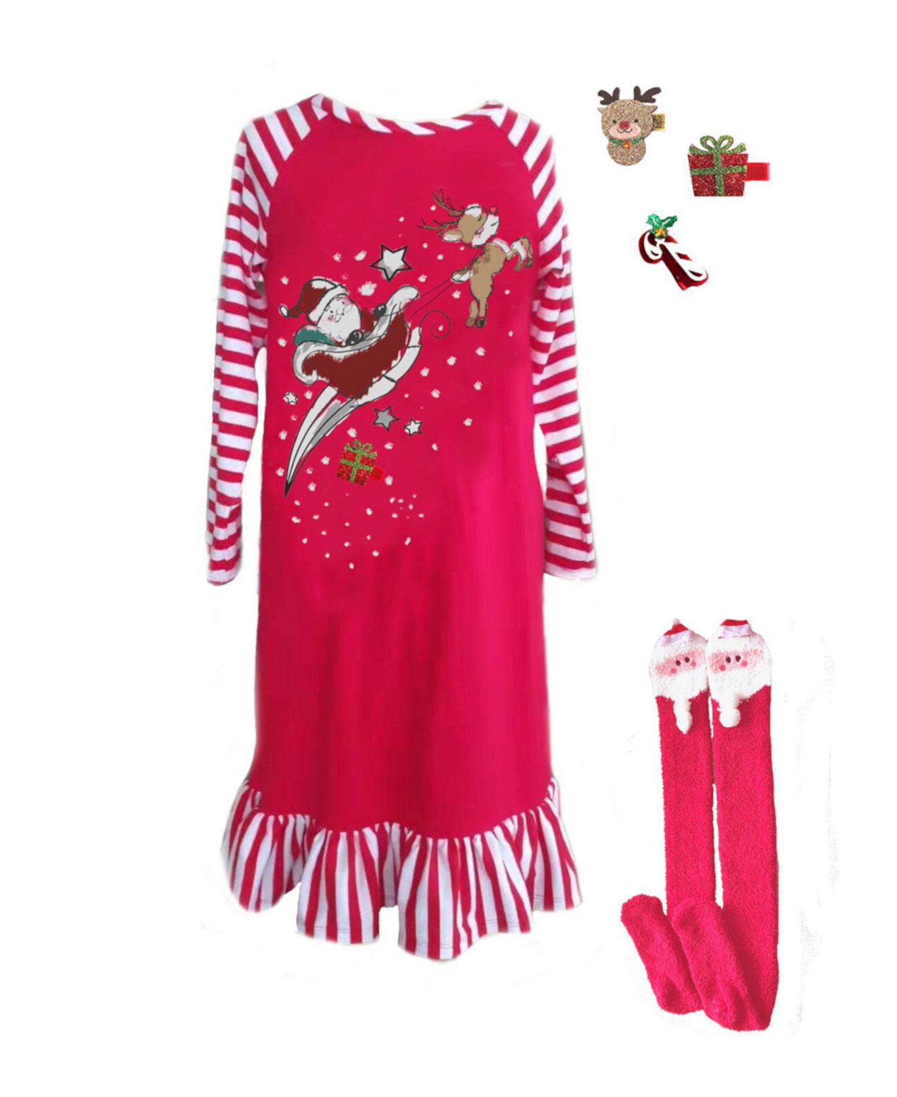 Сменные аксессуары для больших девочек, набор из 2 предметов: ночная рубашка и носки с праздничным рисунком, 3D Mi Amore Gigi