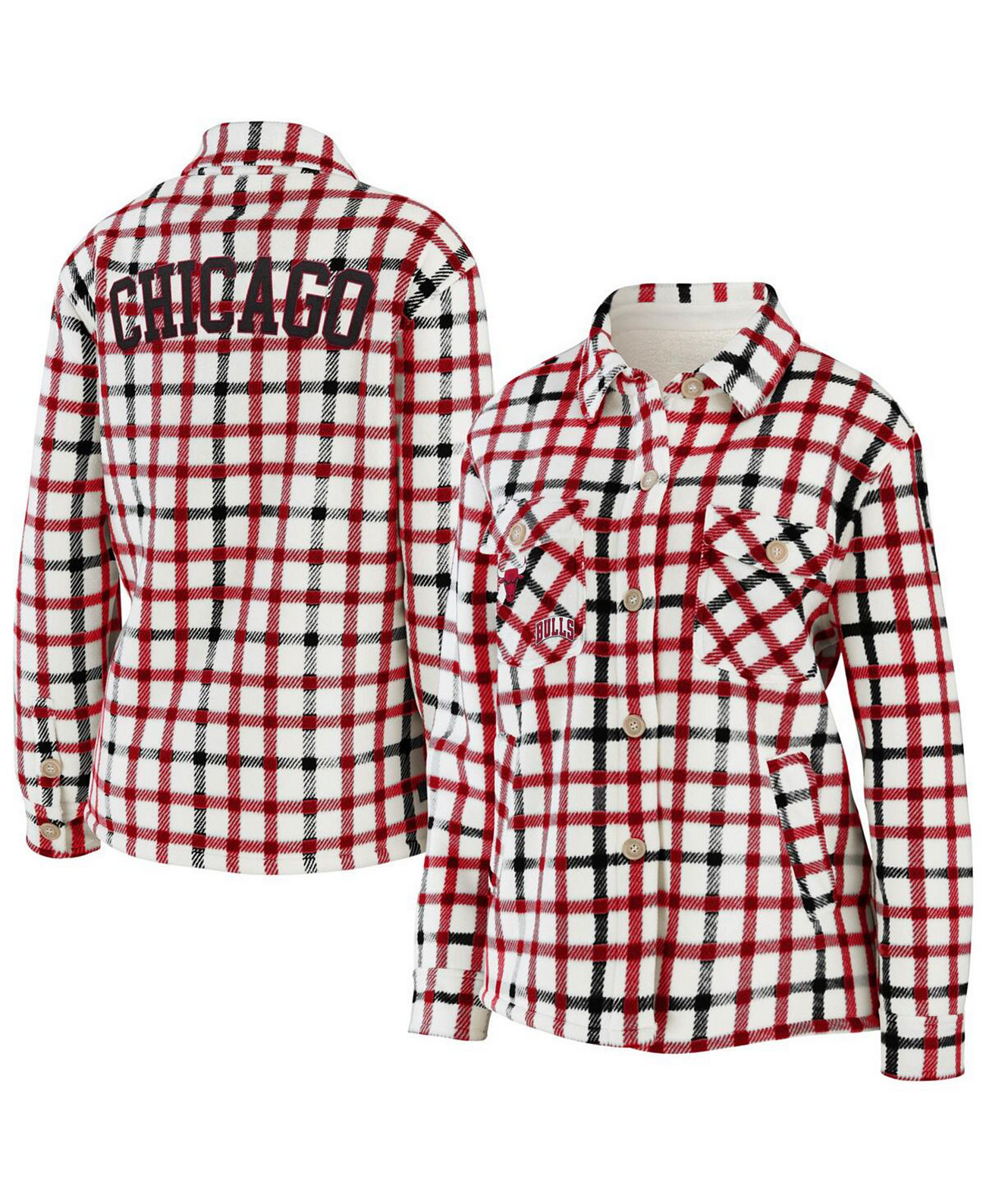 Женская куртка-рубашка в клетку Oatmeal Chicago Bulls на пуговицах WEAR by Erin Andrews