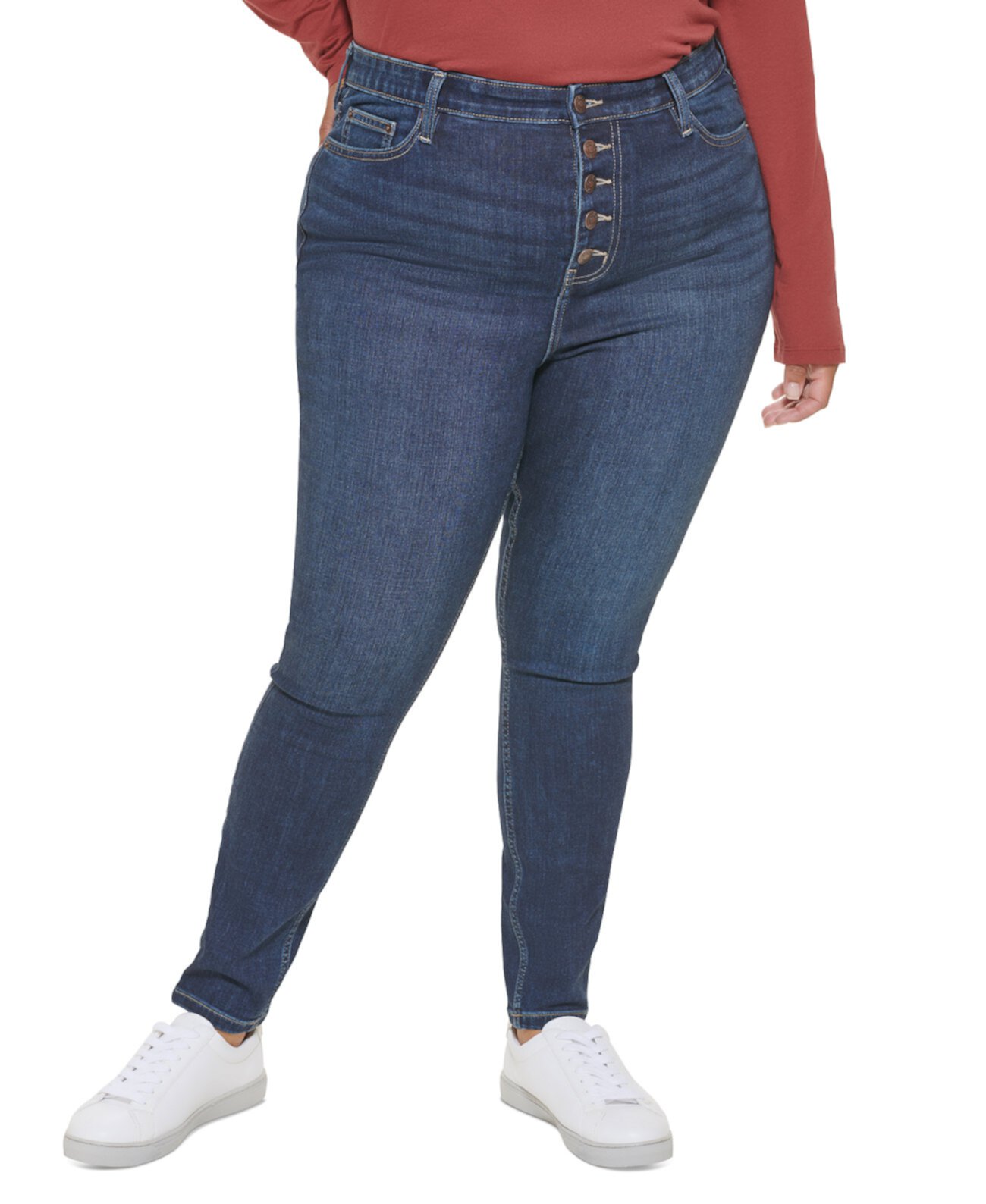 Модные джинсы скинни больших размеров на пуговицах Calvin Klein