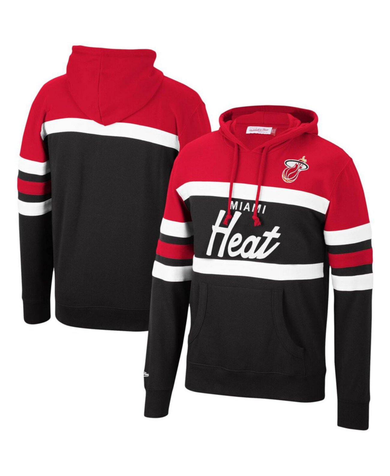 Мужской красный, черный худи-пуловер с капюшоном Miami Heat Head Coach Mitchell & Ness