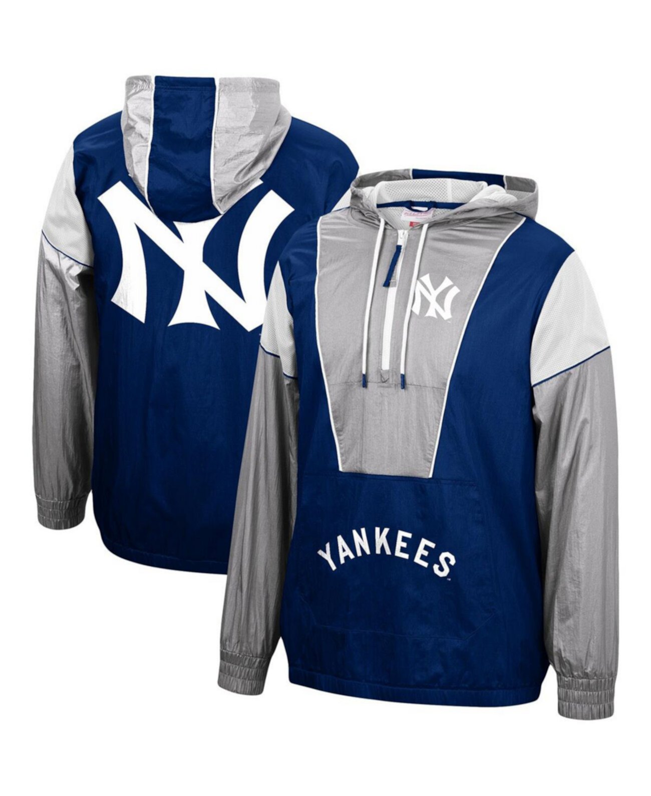 Мужская куртка-ветровка New York Yankees Highlight Reel с капюшоном до середины молнии темно-синего цвета Mitchell & Ness