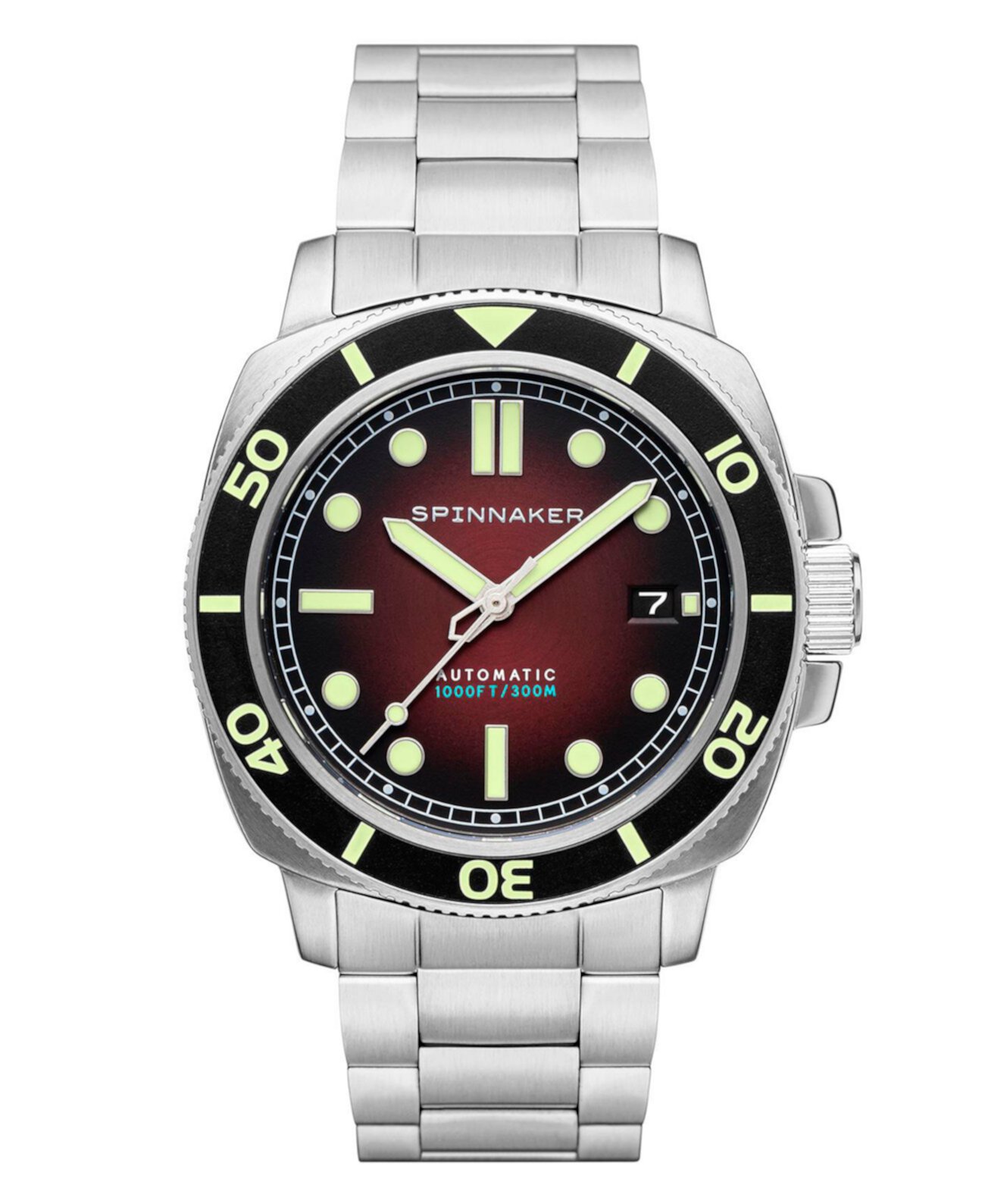 Мужские часы Hull Diver Automatic Ombre Red с серебряным браслетом из нержавеющей стали, 42 мм Spinnaker