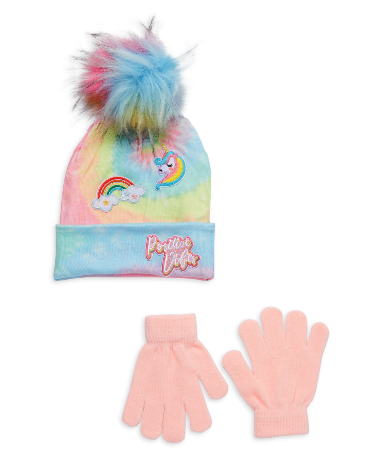 Детская шапка-бини из двух частей с искусственным мехом и помпоном, окрашенная тай-дай, &amp; Набор перчаток Under One Sky
