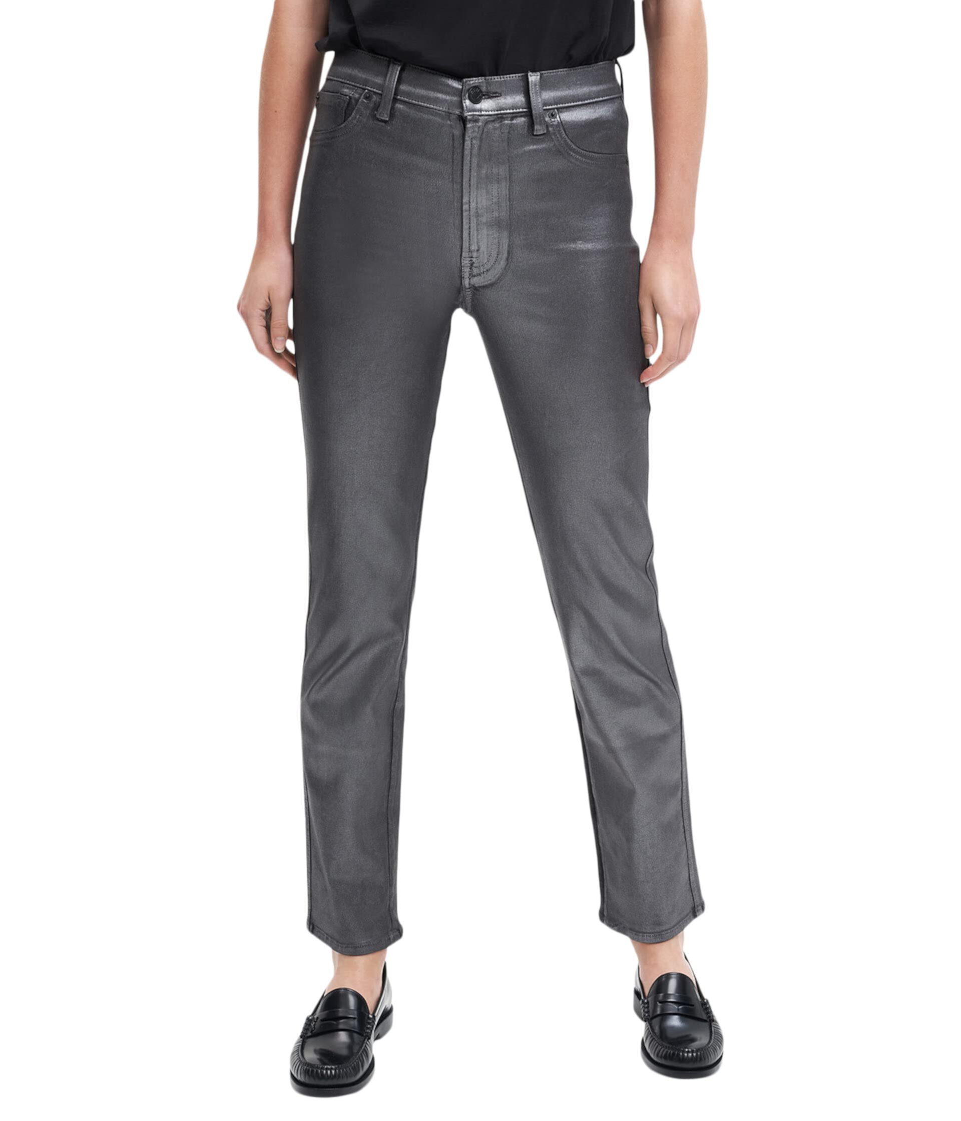 High-Waist Straight w/ Faux Pockets in Coated Pewter 7 For All Mankind