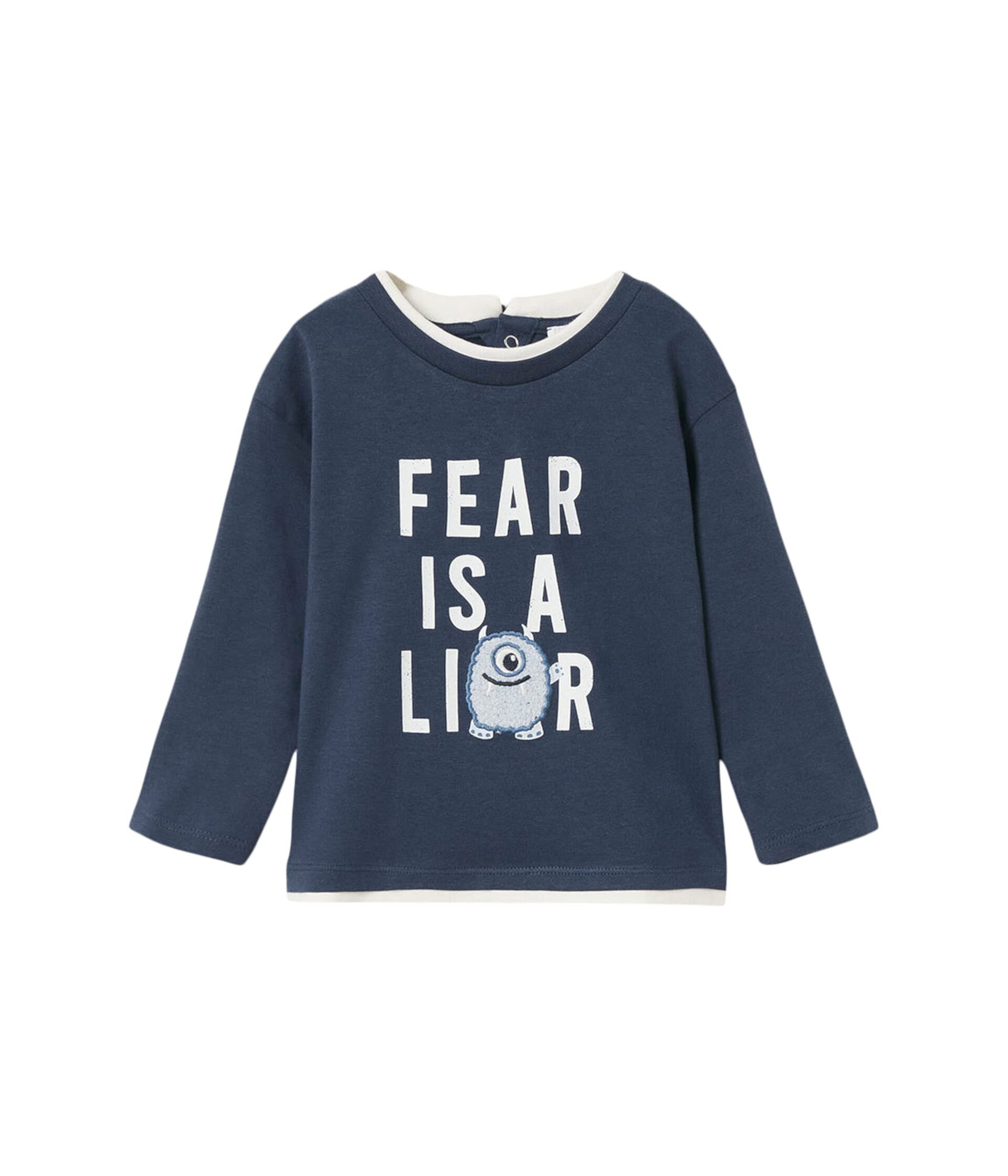 Футболка MANGO Kids Fear для детей с качественным принтом, 100% хлопок, застежка на кнопках MANGO Kids