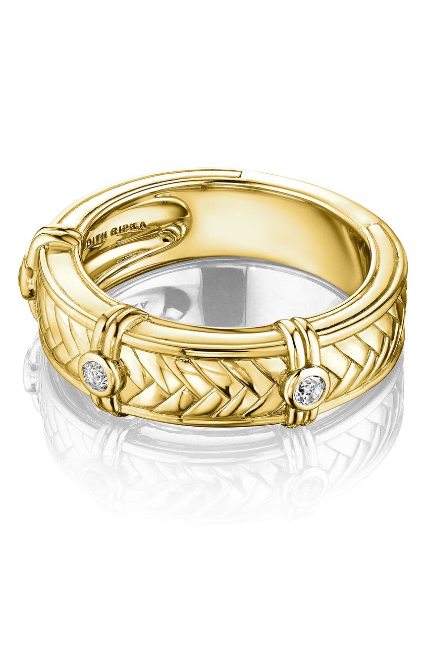Плетеное кольцо с 3 камнями Cavello из стерлингового серебра с покрытием из желтого золота 14 карат с белым топазом Judith Ripka