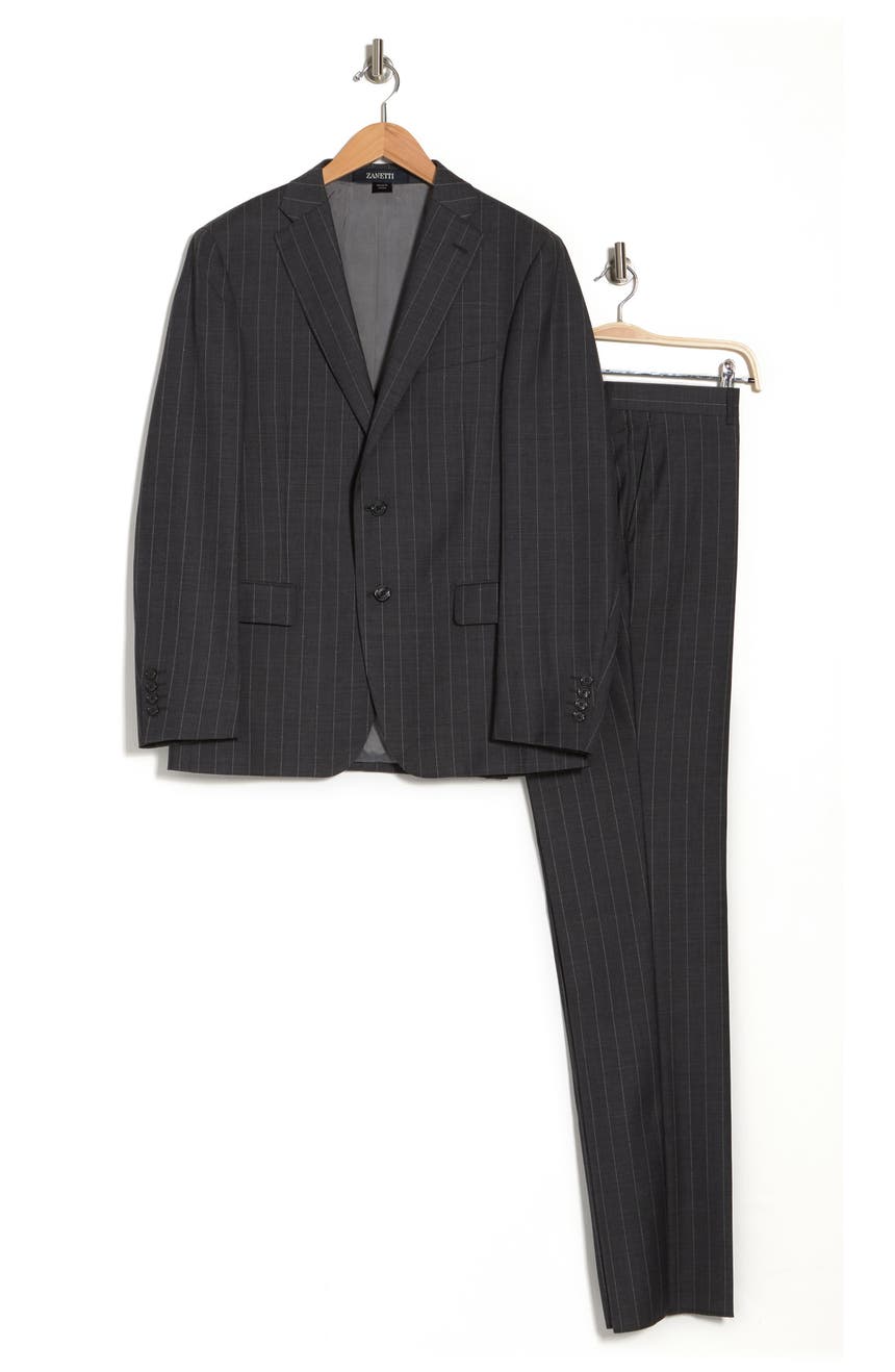 Серый костюм Dolcetto из хлопка в полоску с двумя пуговицами и лацканами среднего размера Zanetti