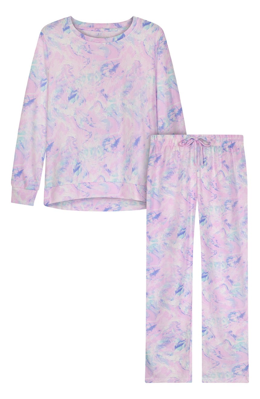 Пижамный комплект из топа и брюк Hacci с длинными рукавами и мраморной отделкой Sleep On It