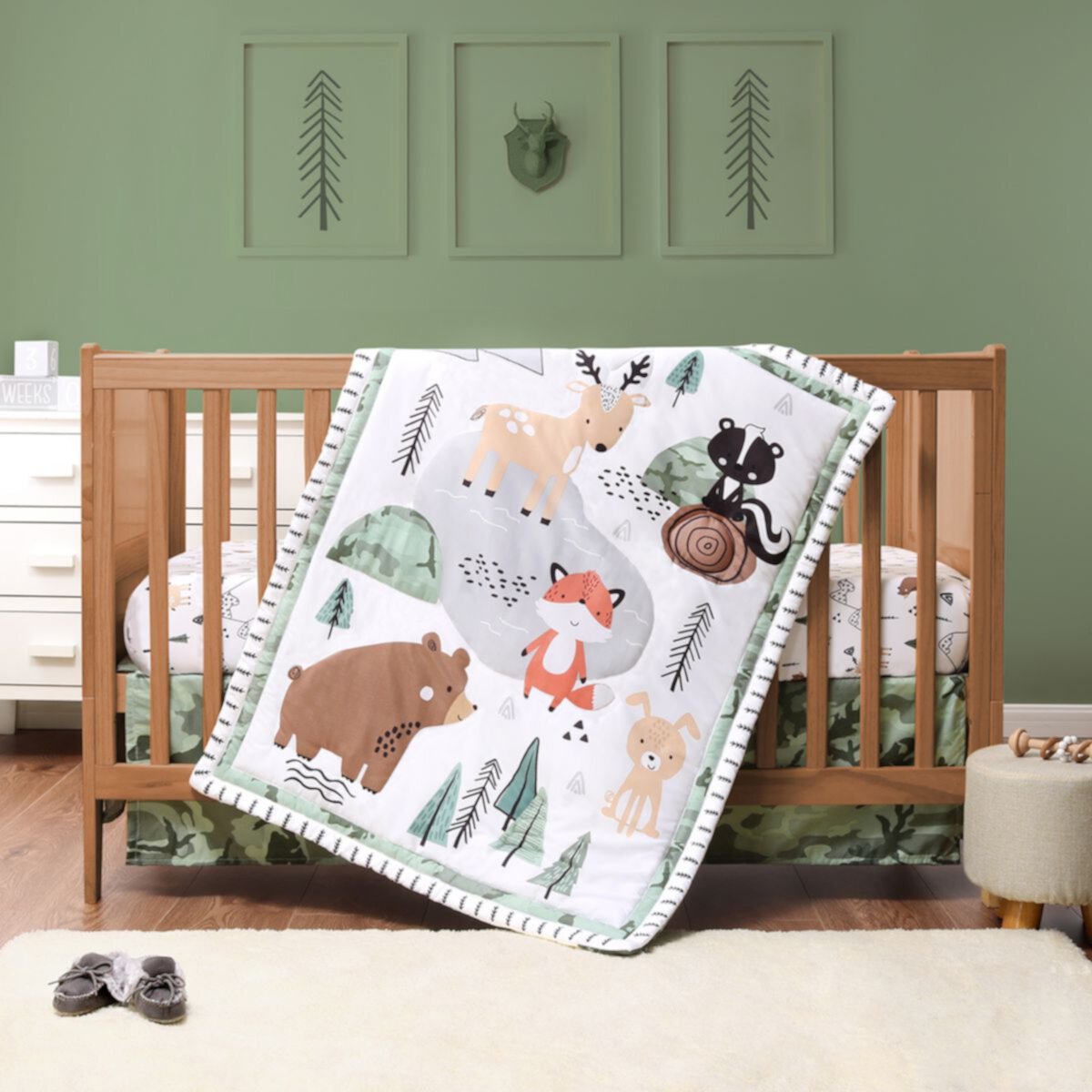 Детское постельное бельё The Peanutshell Woodland Camo 3-Piece Crib Bedding Set The Peanutshell