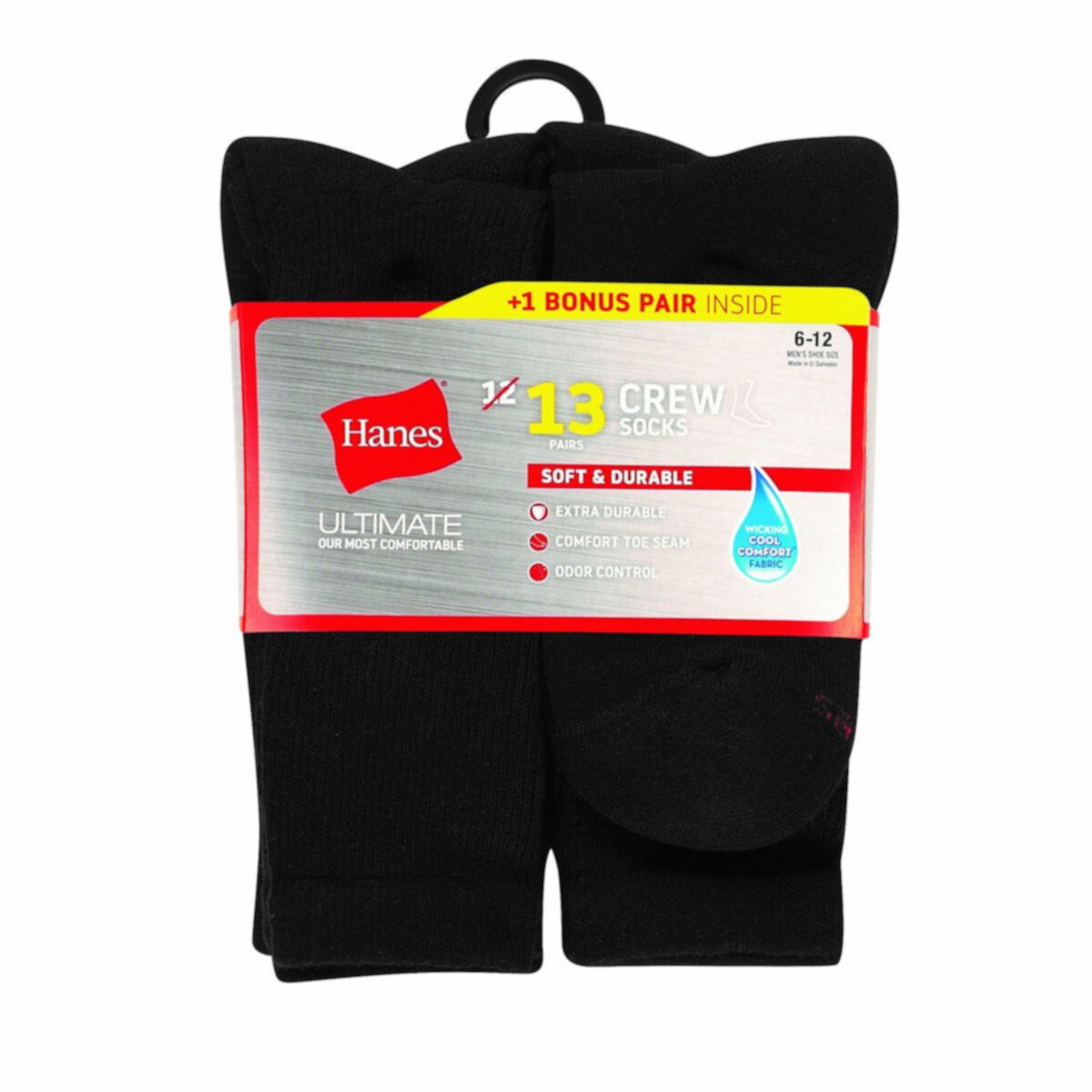 Мужские мягкие и прочные носки для экипажа Hanes Ultimate® 12 + 1 бонусный набор Hanes