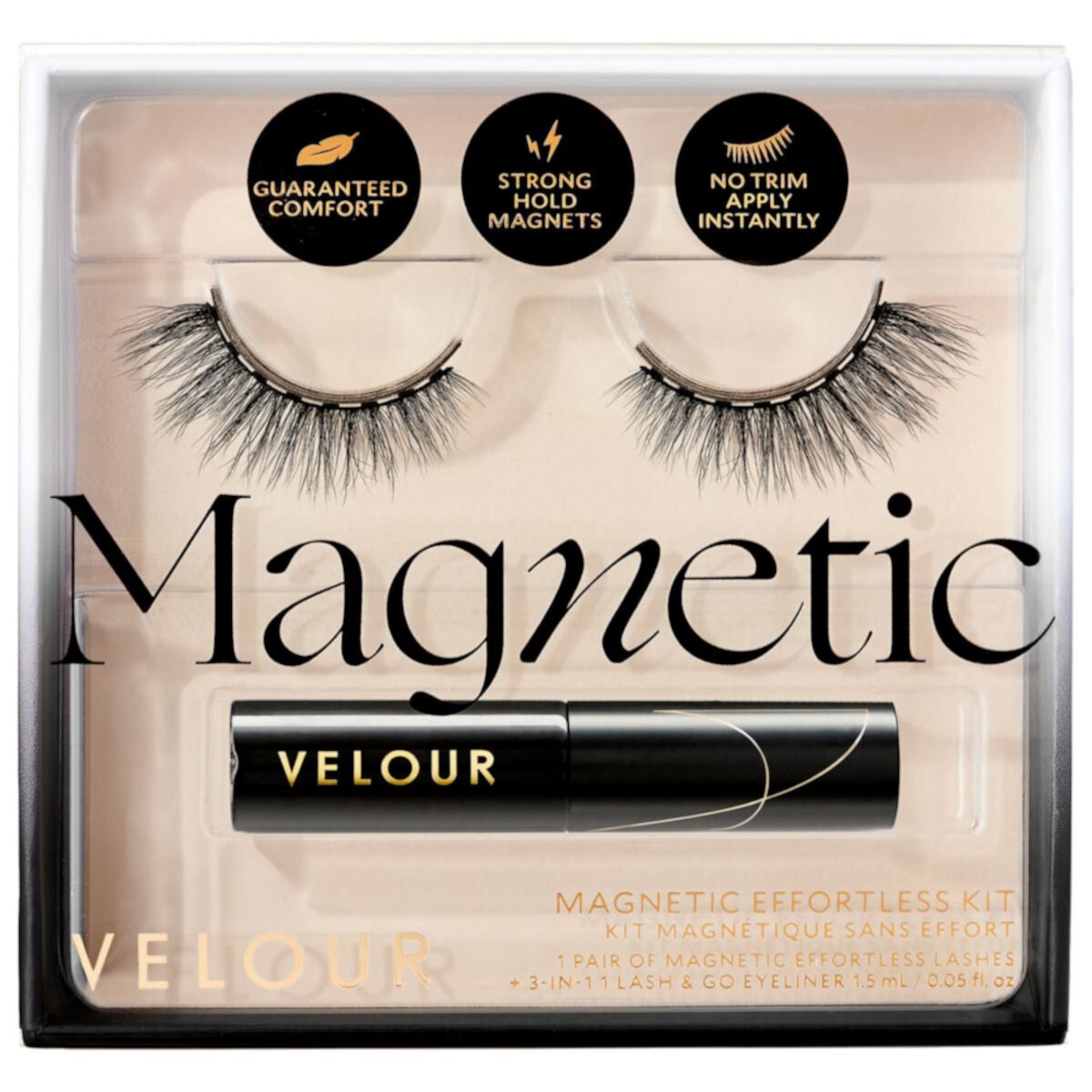 Комплект магнитных ресниц Velour Lashes Effortless Kit - без обрезки и измерений, подводка 1,5 мл Velour Lashes