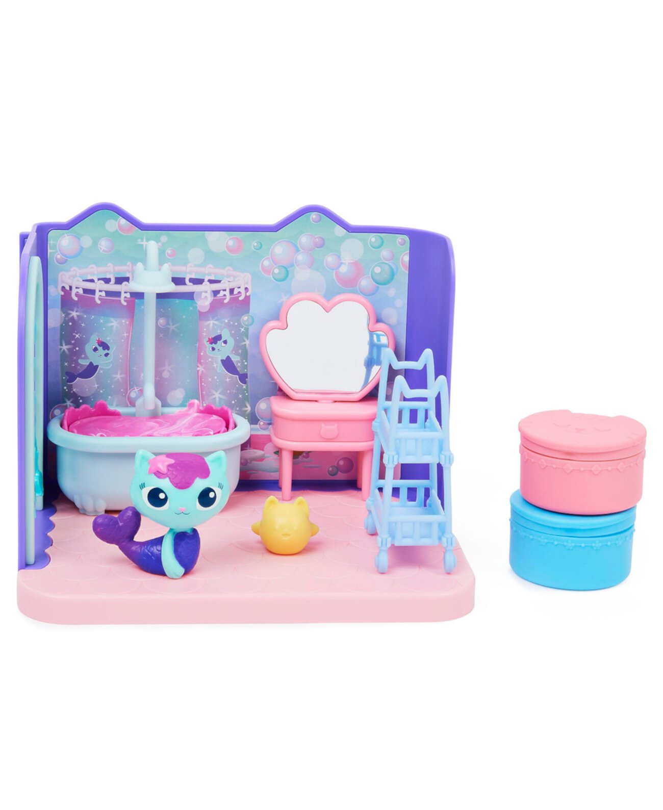 Кукольный домик Габби DreamWorks, ванная комната с фигуркой MerCat, 3 аксессуара, 3 предмета мебели и 2 предмета доставки, детские игрушки для детей от 3 лет и старше Gabby's Dollhouse