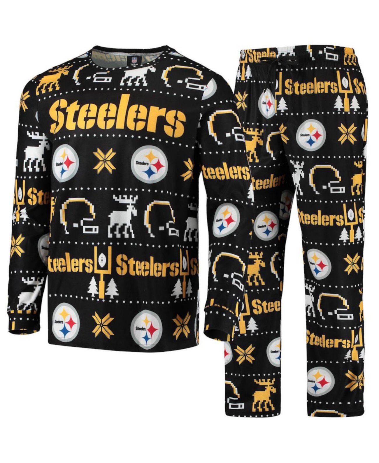 Мужская черная пижама Pittsburgh Steelers Wordmark Ugly Pajama Set FOCO