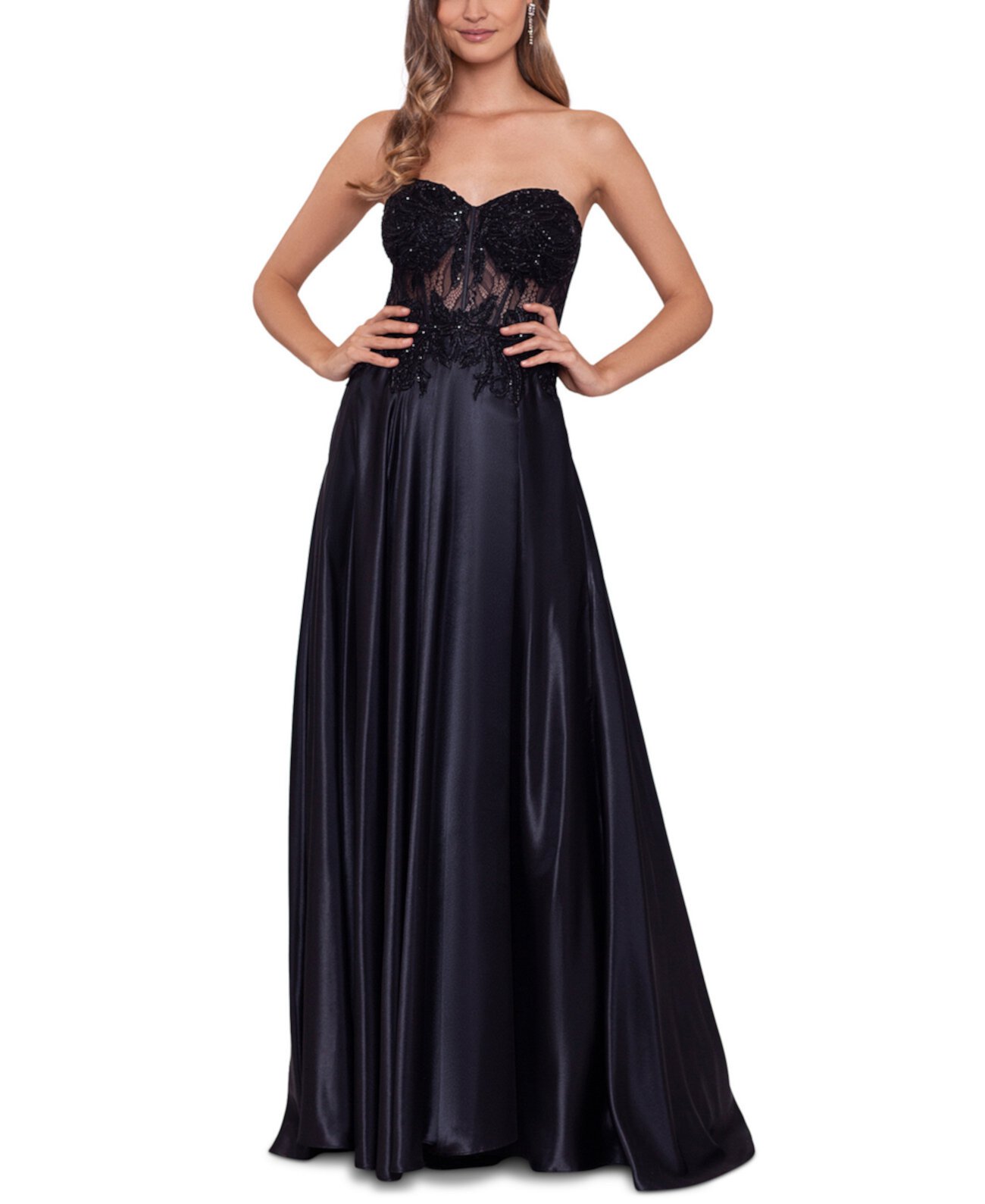 Juniors' Illusion Appliqué Charmeuse Gown, Created for Macy's Blondie Nites