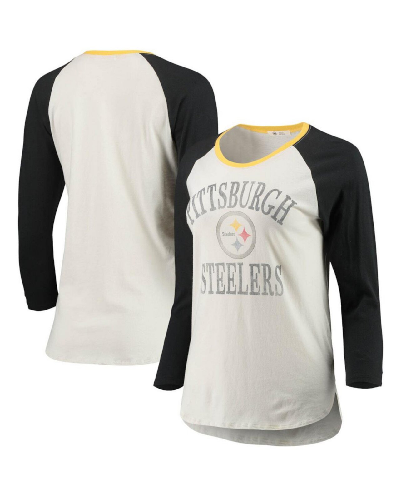 Женская бело-черная футболка Pittsburgh Steelers Frankie Ring Around Raglan с тремя четвертыми рукавами '47 Brand