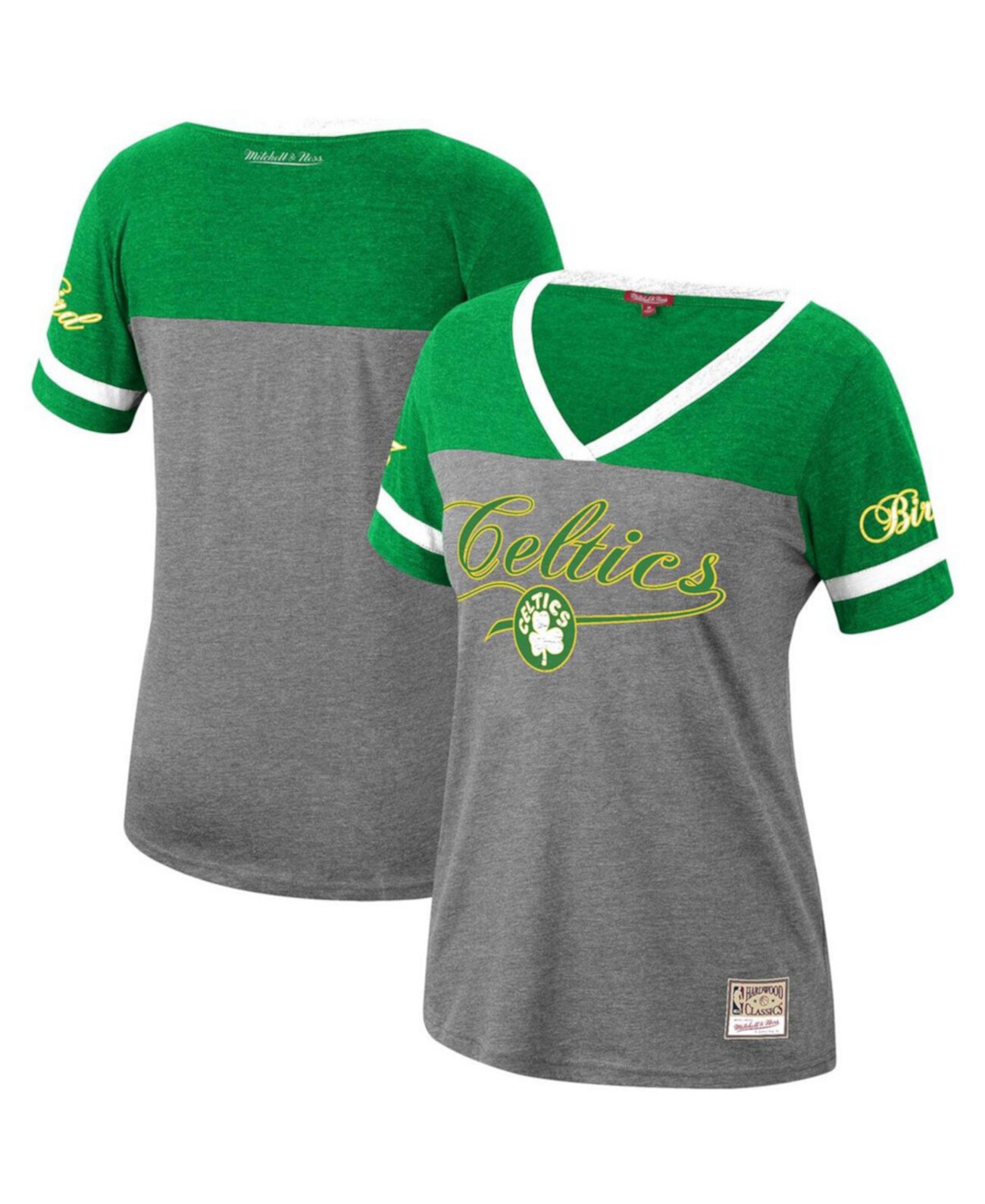 Женская футболка Larry Bird Heathered Charcoal Boston Celtics Team Captain с v-образным вырезом Mitchell & Ness