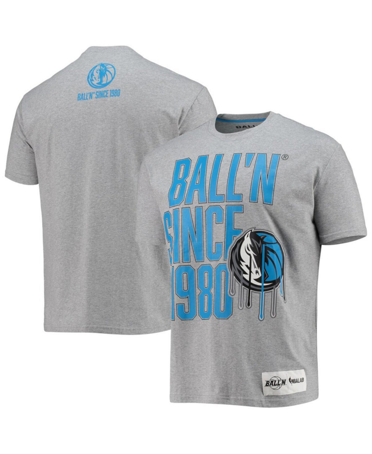 Мужская футболка Dallas Mavericks с меланжевым серым принтом с 1980 года выпуска BALL'N