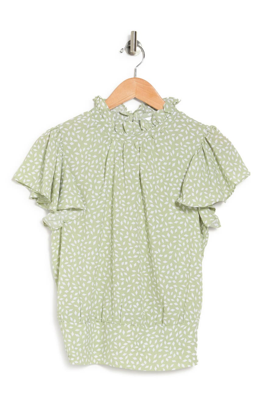 Блуза с принтом и воротником-стойкой с развевающимися рукавами RoomMates