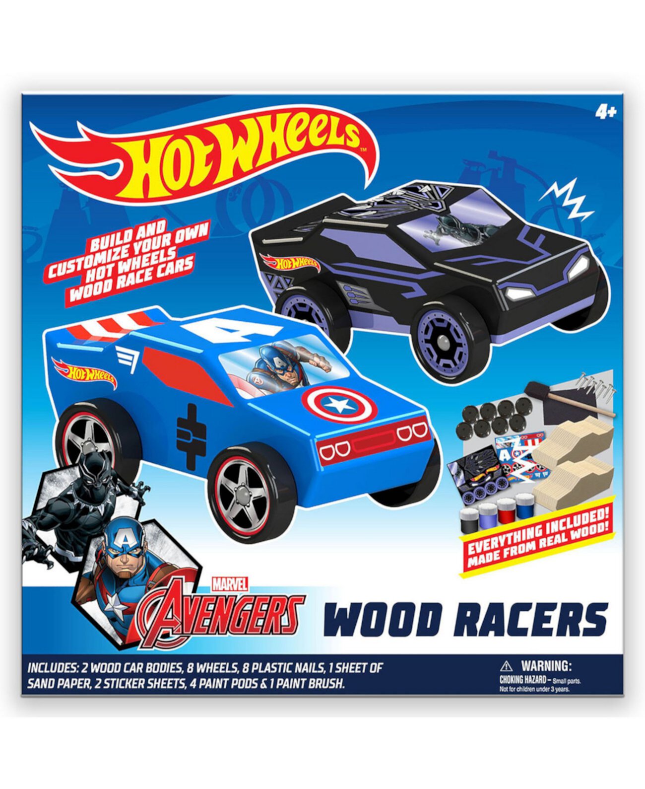 DIY Toy Wood Car Racers - 2 Pack (Marvel Avengers Черная Пантера и Капитан Америка) Hot Wheels