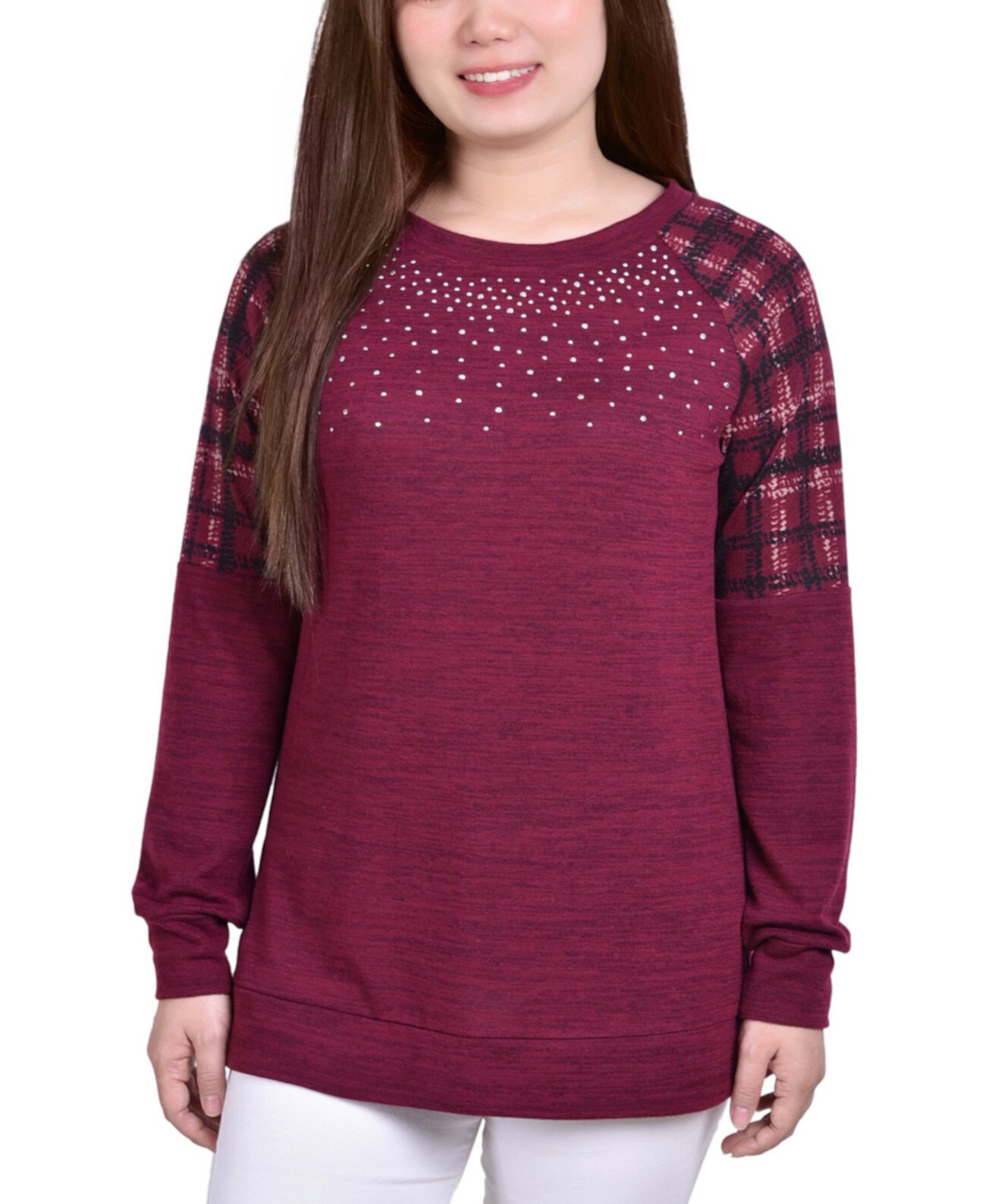 Женская Футболка NY Collection Petite Knit Top с Печатными Вставками на Плечах NY Collection