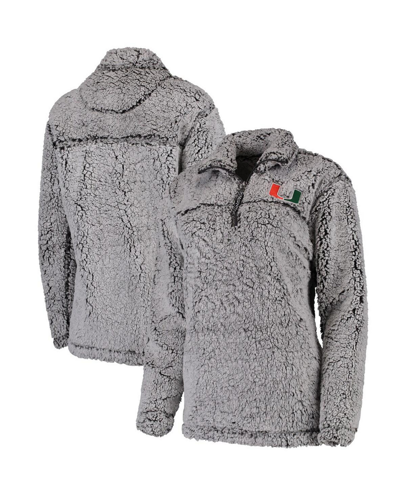 Женская серая куртка-пуловер Miami Hurricanes Sherpa Super Soft с застежкой-молнией Boxercraft