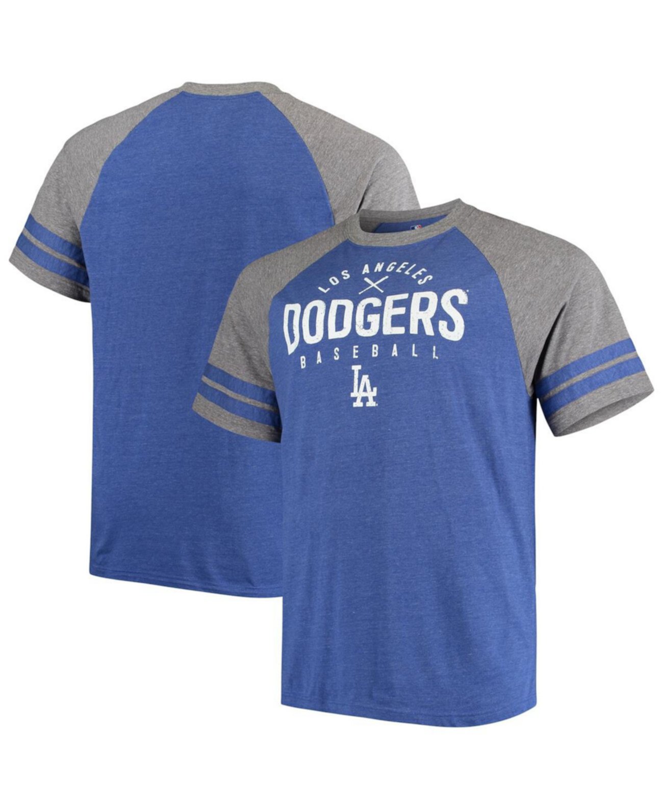 Мужская меланжевая футболка Royal Los Angeles Dodgers Big & Tall с двумя полосками реглан Tri-Blend Profile