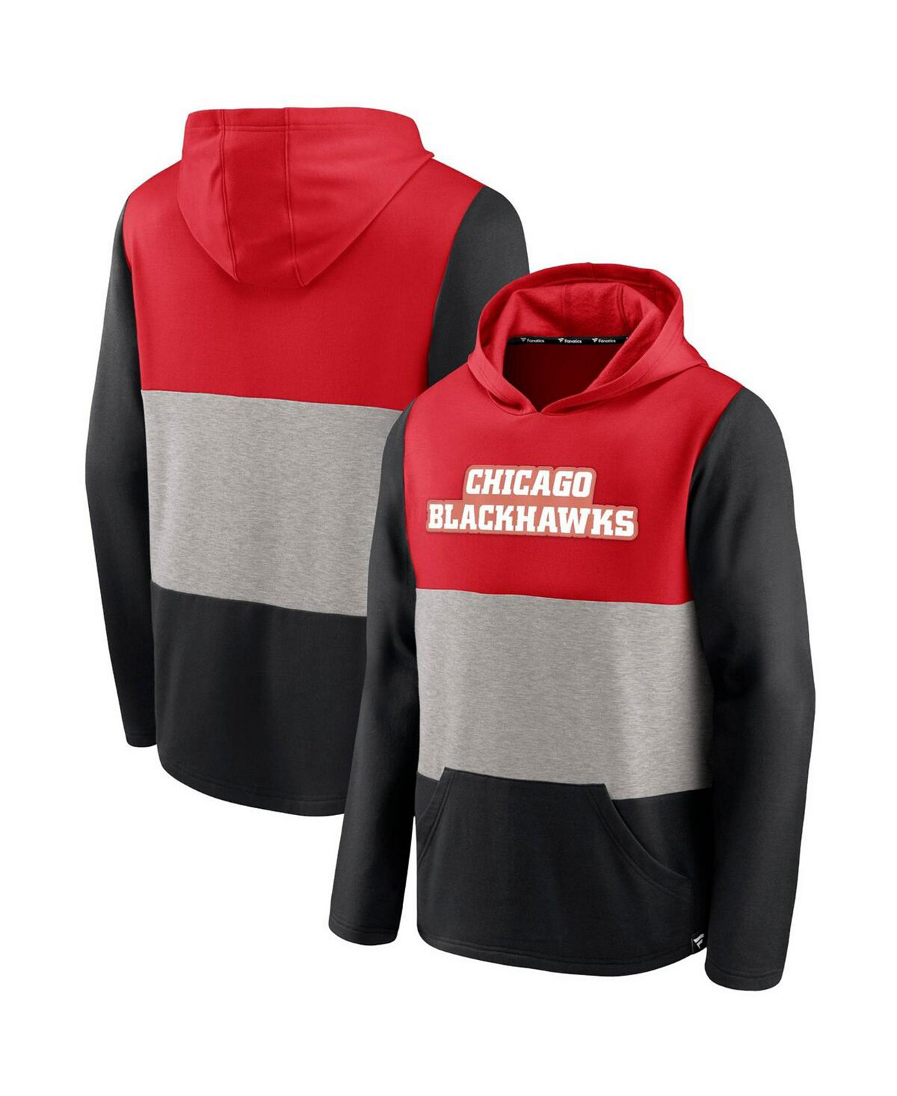 Мужская фирменная красно-черная толстовка с капюшоном Chicago Blackhawks Prep Color Block Pullover Fanatics