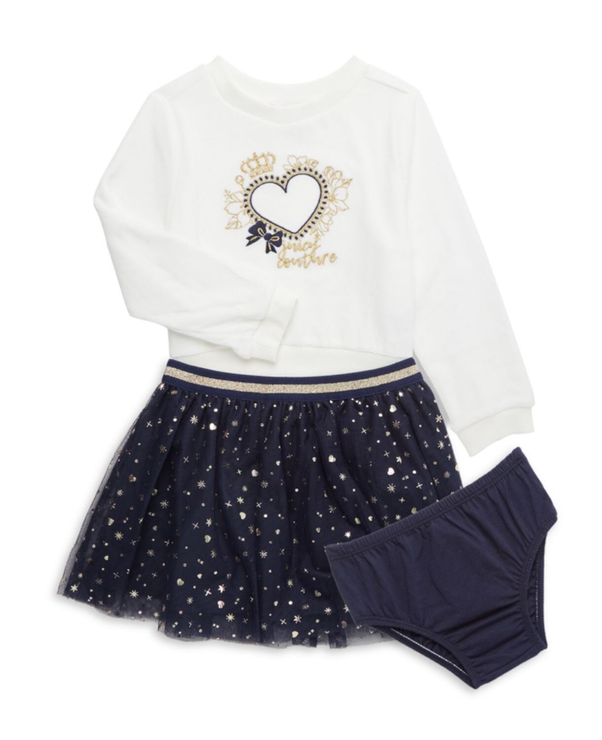 Толстовка из трех частей с логотипом для маленьких девочек, юбка из фатина и юбка из фатина Комплект шароваров Juicy Couture