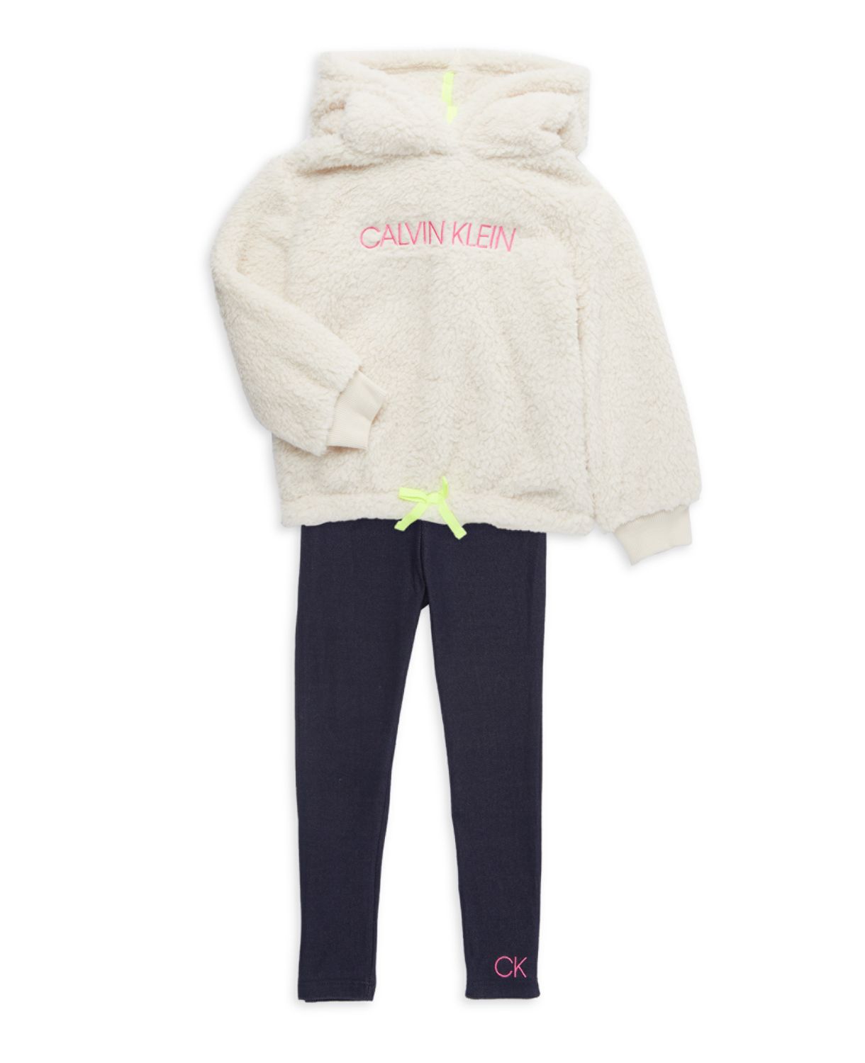 Толстовка с капюшоном и двухкомпонентным искусственным мехом для маленьких девочек Комплект леггинсов Calvin Klein
