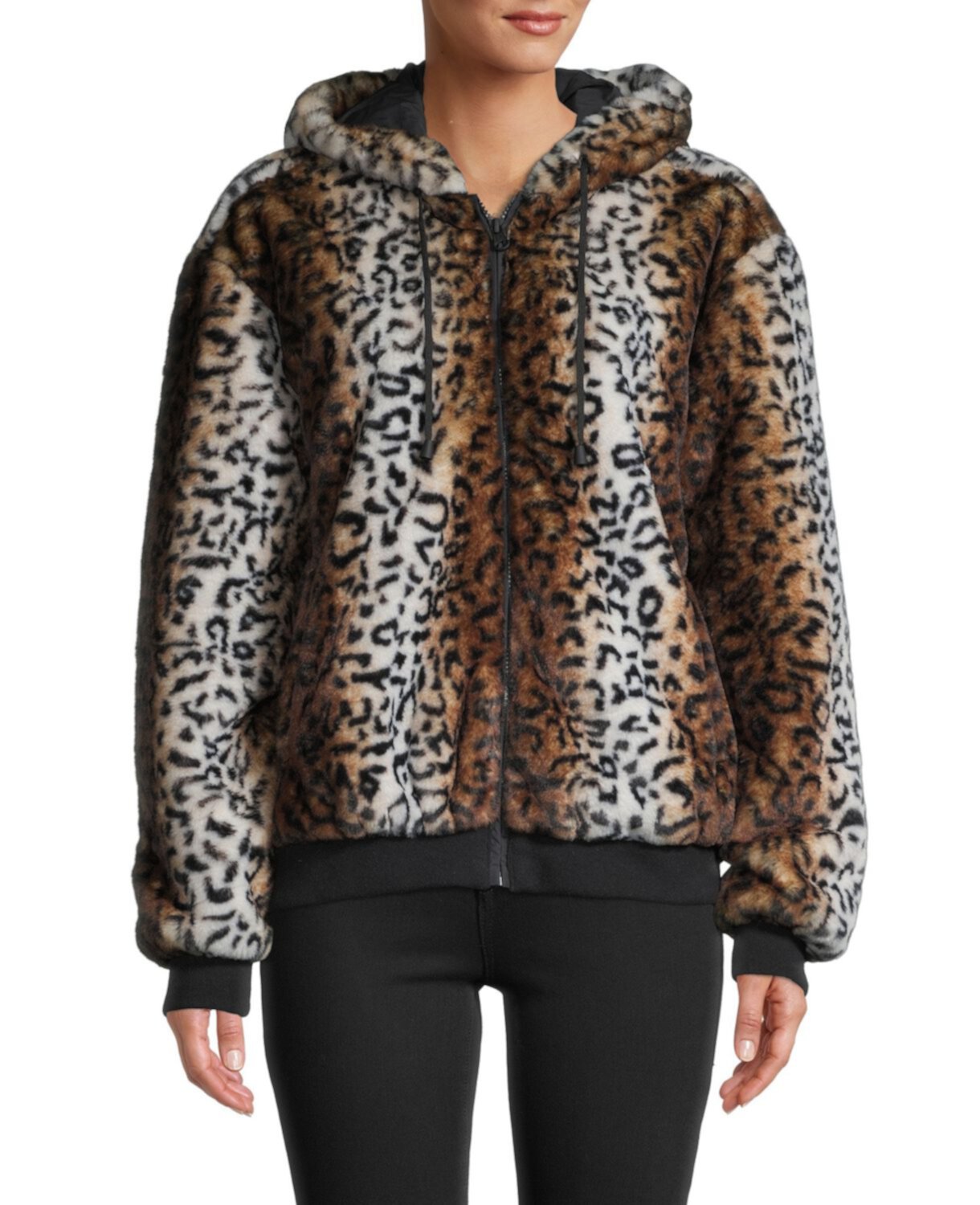Куртка с капюшоном из искусственного меха с леопардовым принтом Blanc Noir