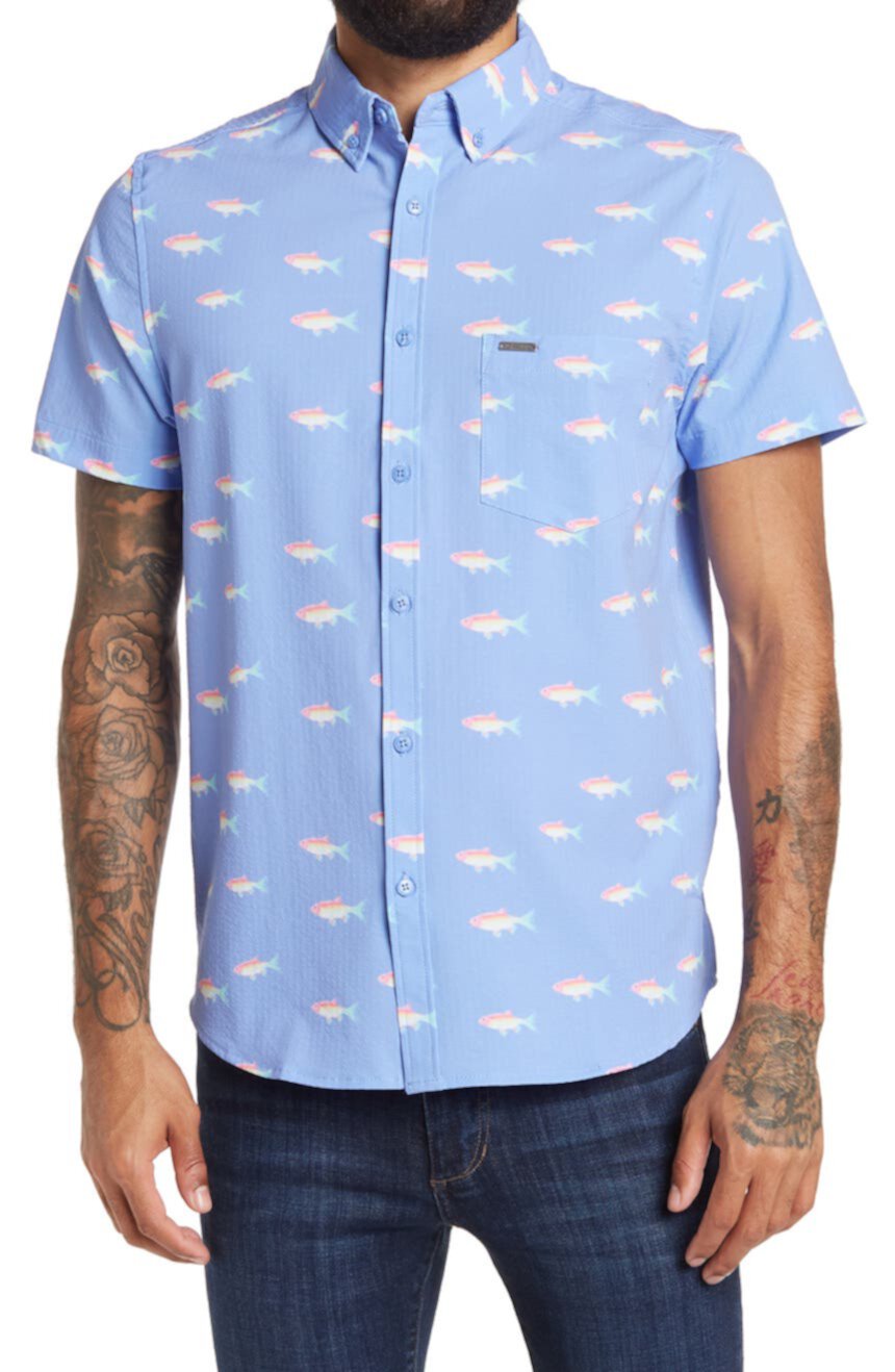 Рубашка из сирсакера с короткими рукавами и пуговицами спереди Vintage Summer