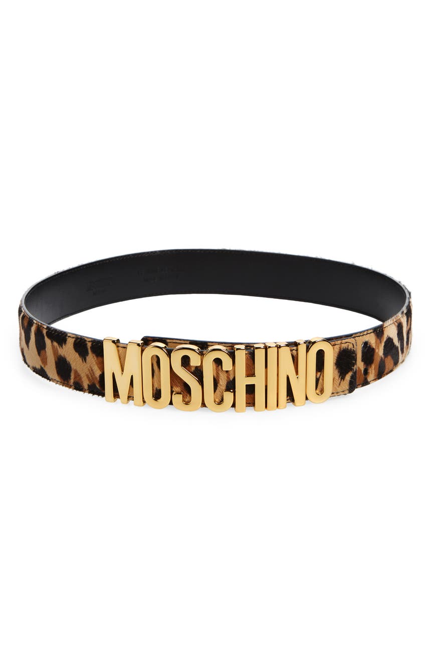 Ремень из натуральной телячьей шерсти с леопардовым принтом и логотипом Moschino