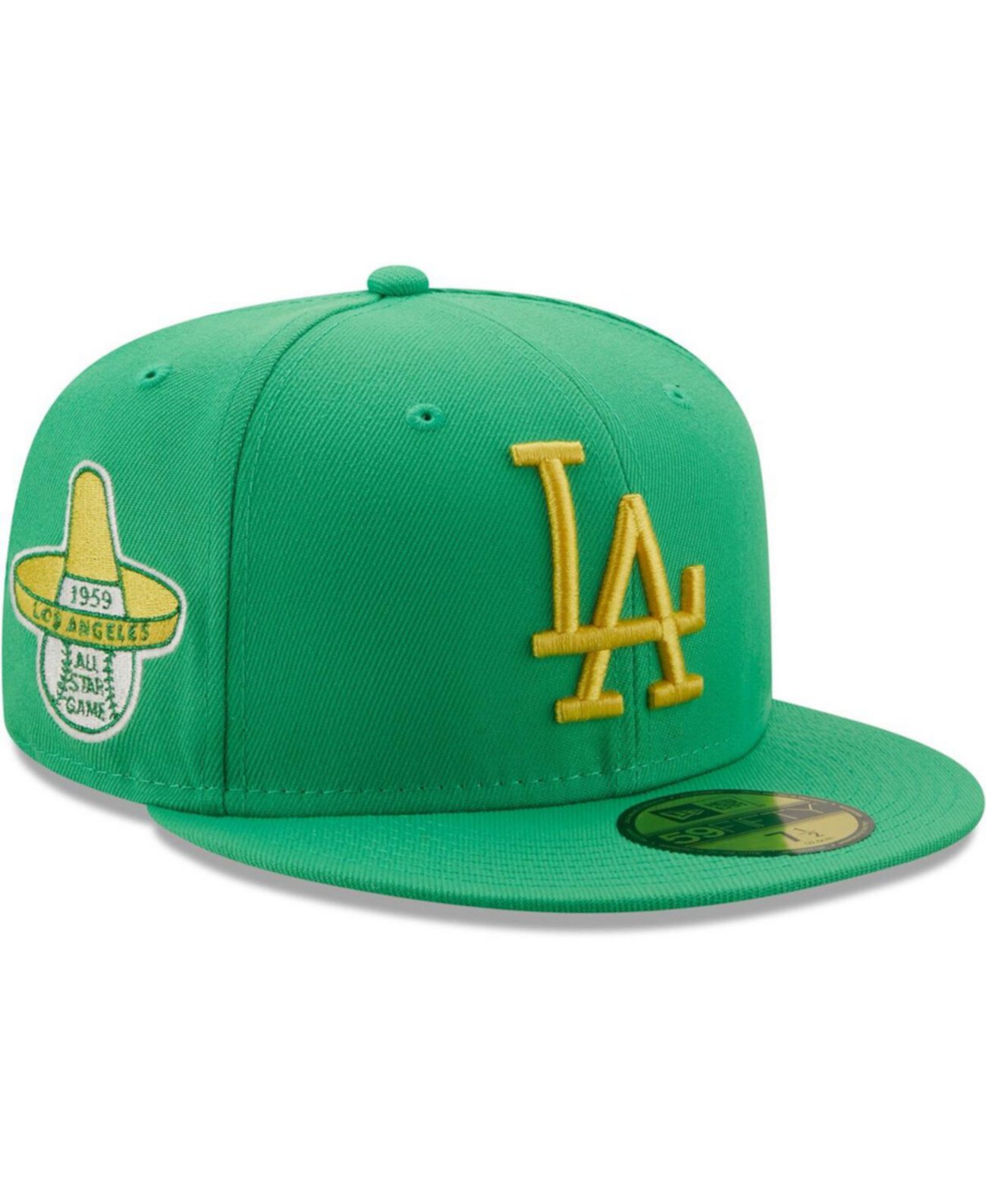 Мужская кепка Kelly Green Los Angeles Dodgers 1959 MLB All-Star Game с нашивкой сбоку, желтая под козырьком 59FIFTY New Era