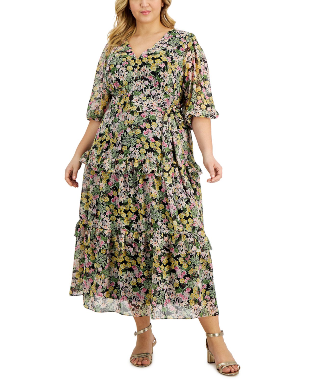 Плюс размер Платье миди с цветочным принтом и искусственным запахом Taylor
