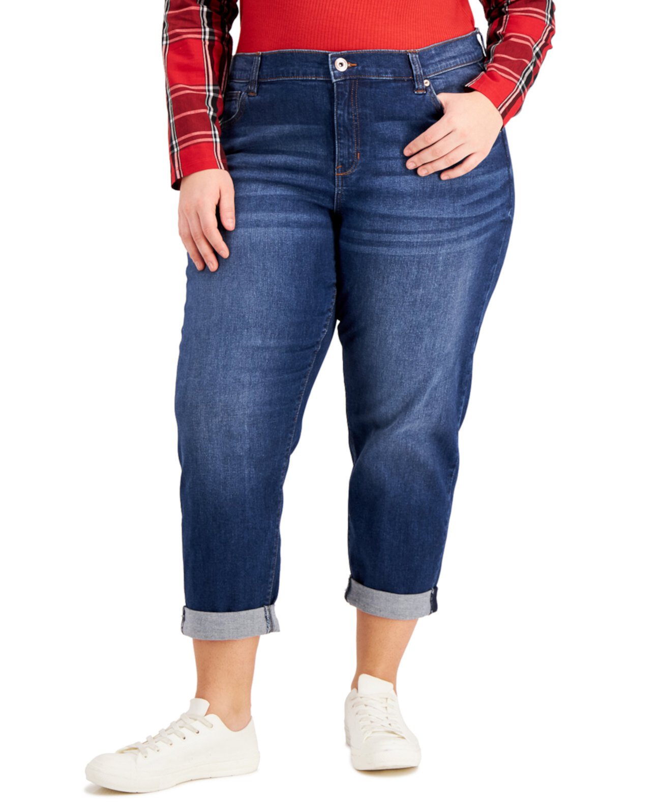 Модные рваные джинсы с манжетами подружки больших размеров Celebrity Pink