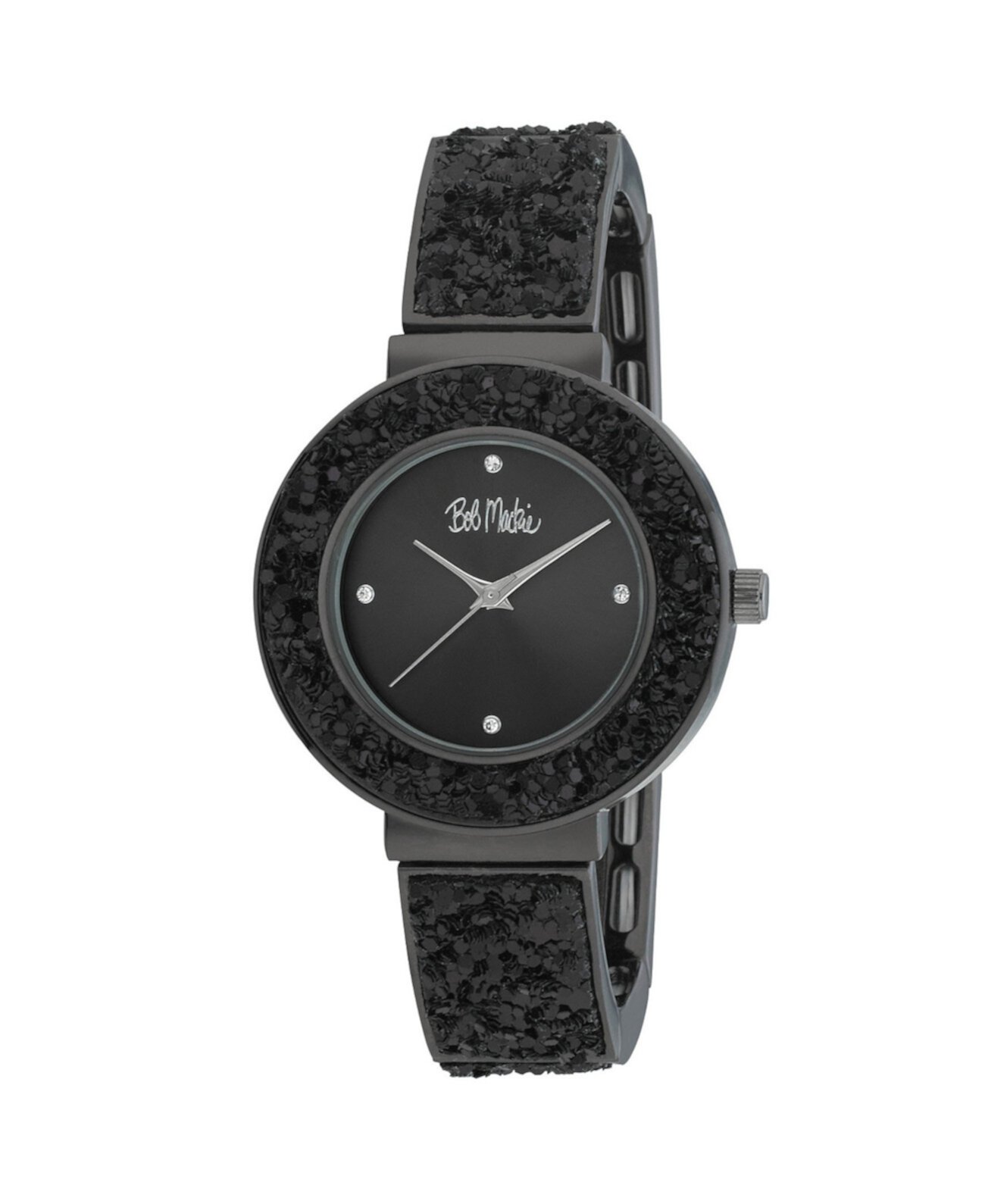 Часы-браслет унисекс с растяжкой и пайетками, черные, из недрагоценного металла, 35 мм Bob Mackie