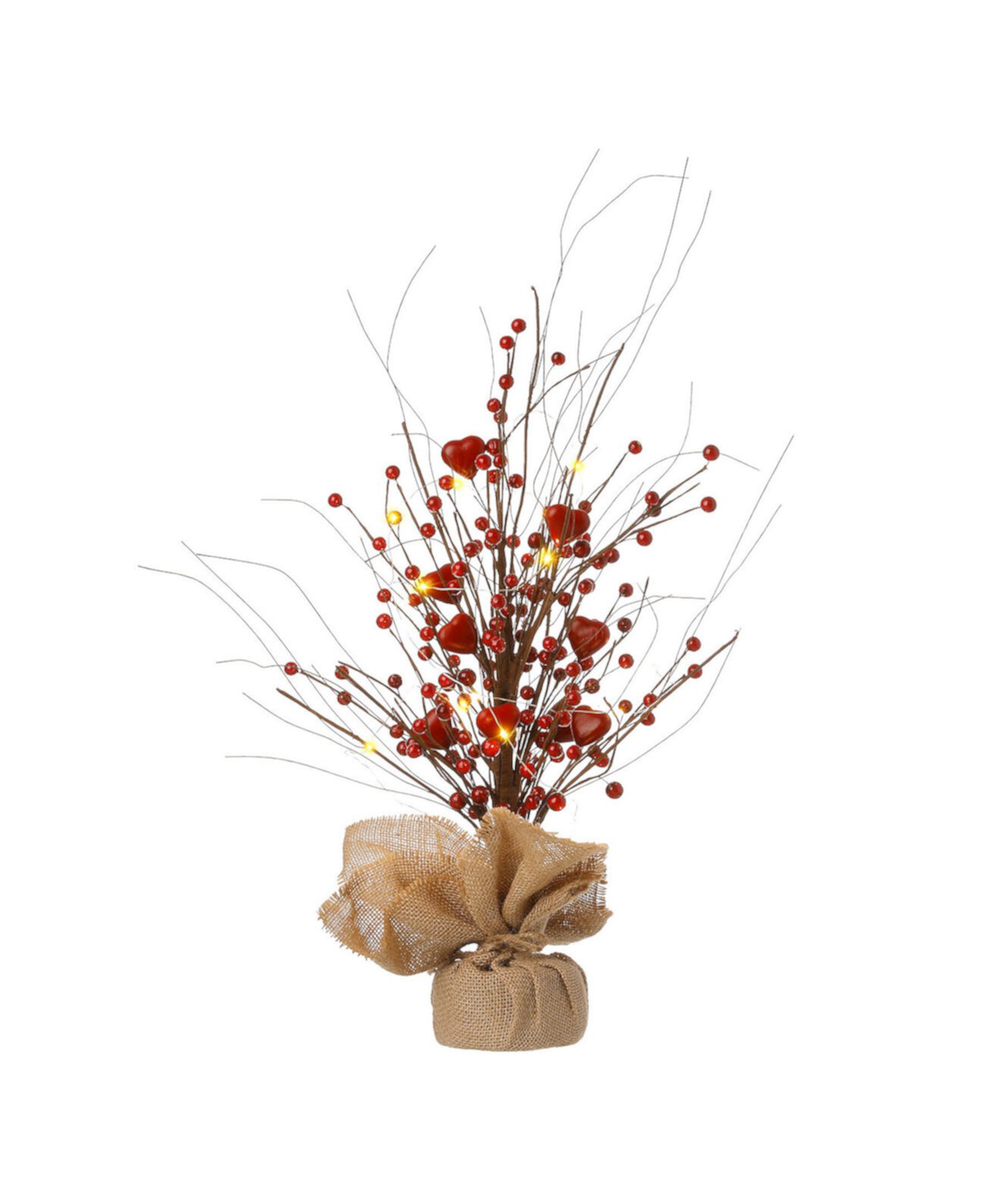 18" Lighted Valentine's Berry Heart Table Tree Glitzhome