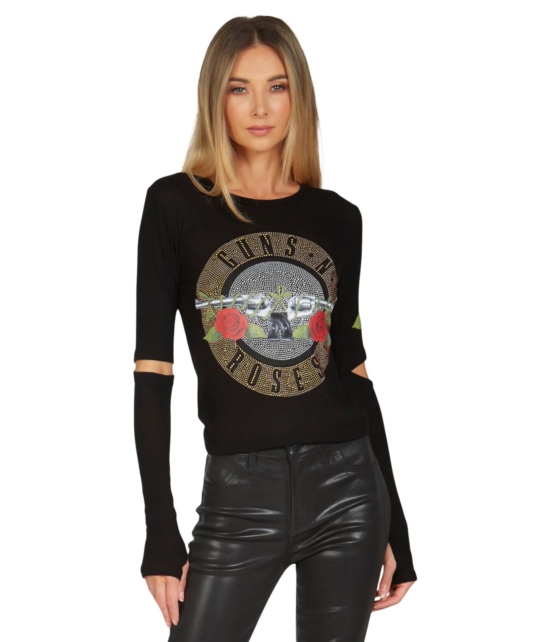 Amora Guns N Roses Studded Fitted Tee with Elbow Slits Lauren Moshi