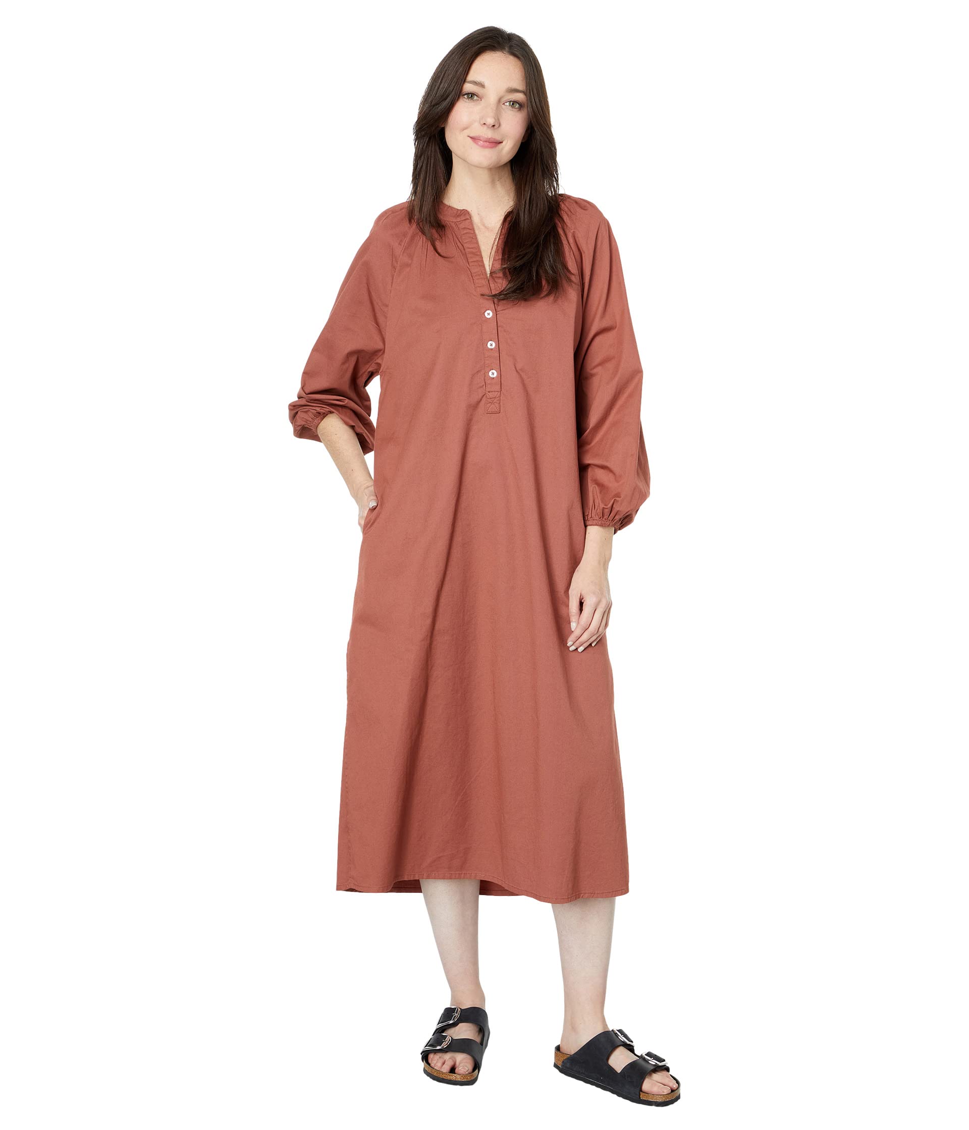 Raglan Cotton Woven Henley Dress Sundry