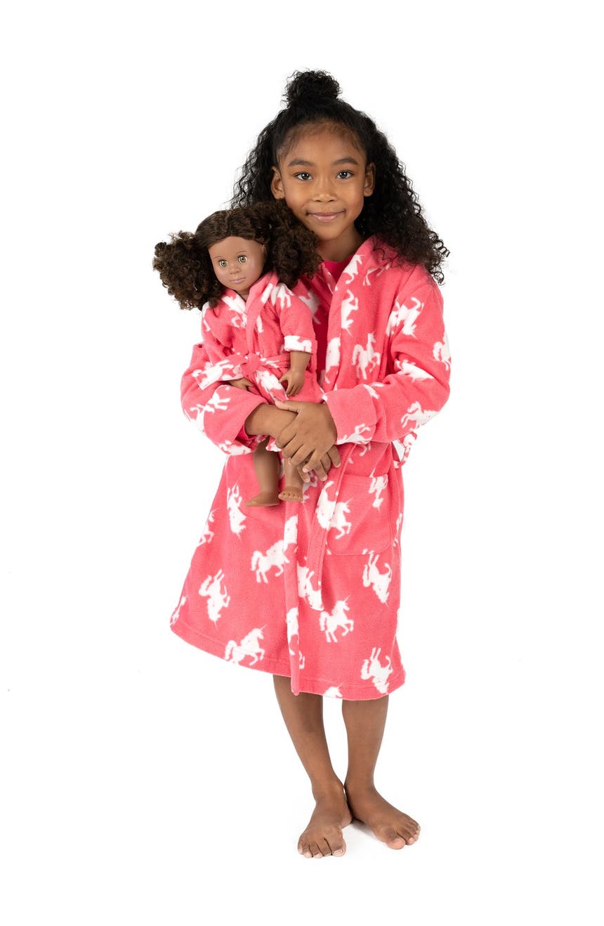 Розовый халат с единорогом из флиса для девочек и кукол Leveret
