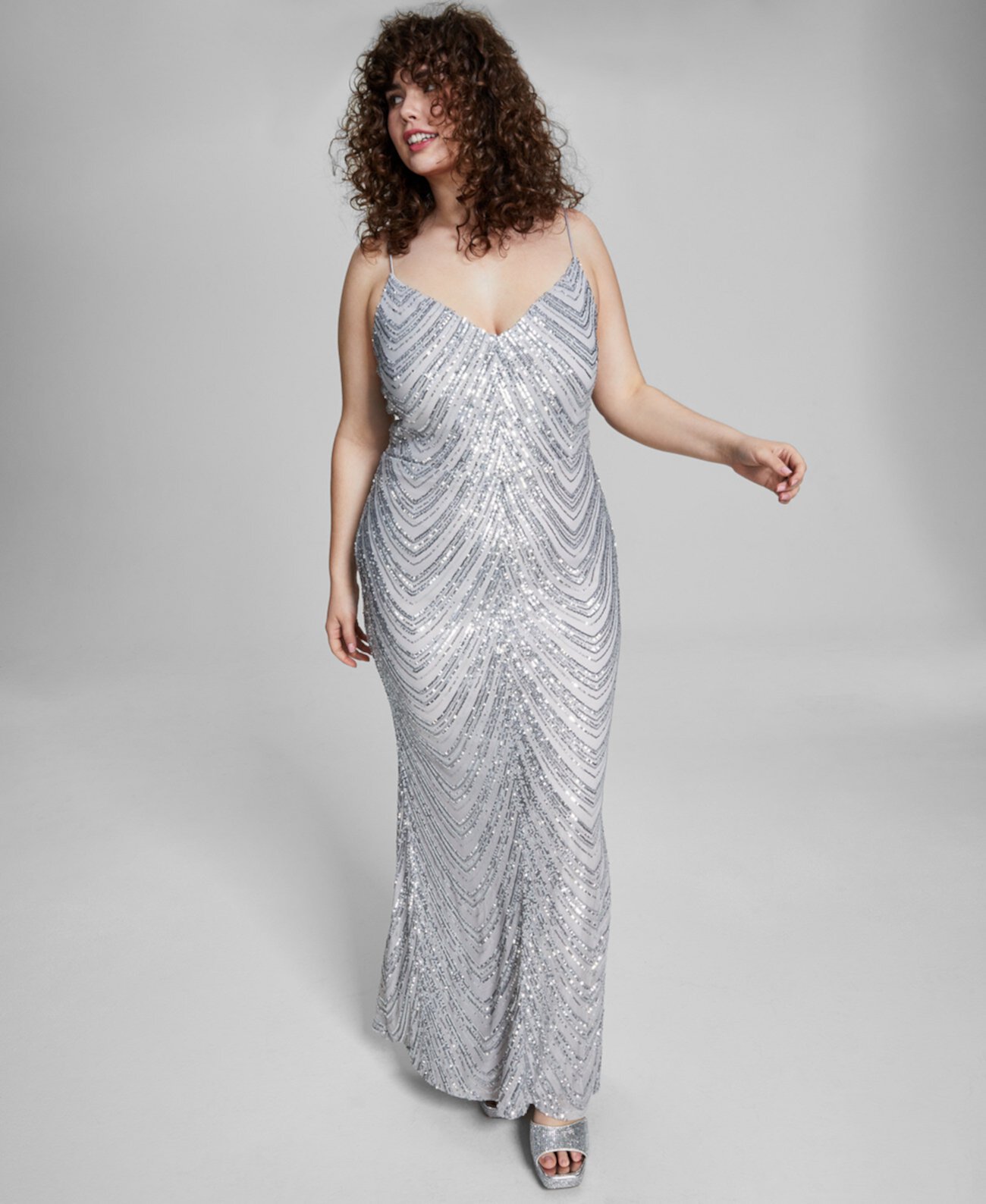 Модное платье больших размеров без рукавов с блестками и V-образным вырезом B Darlin
