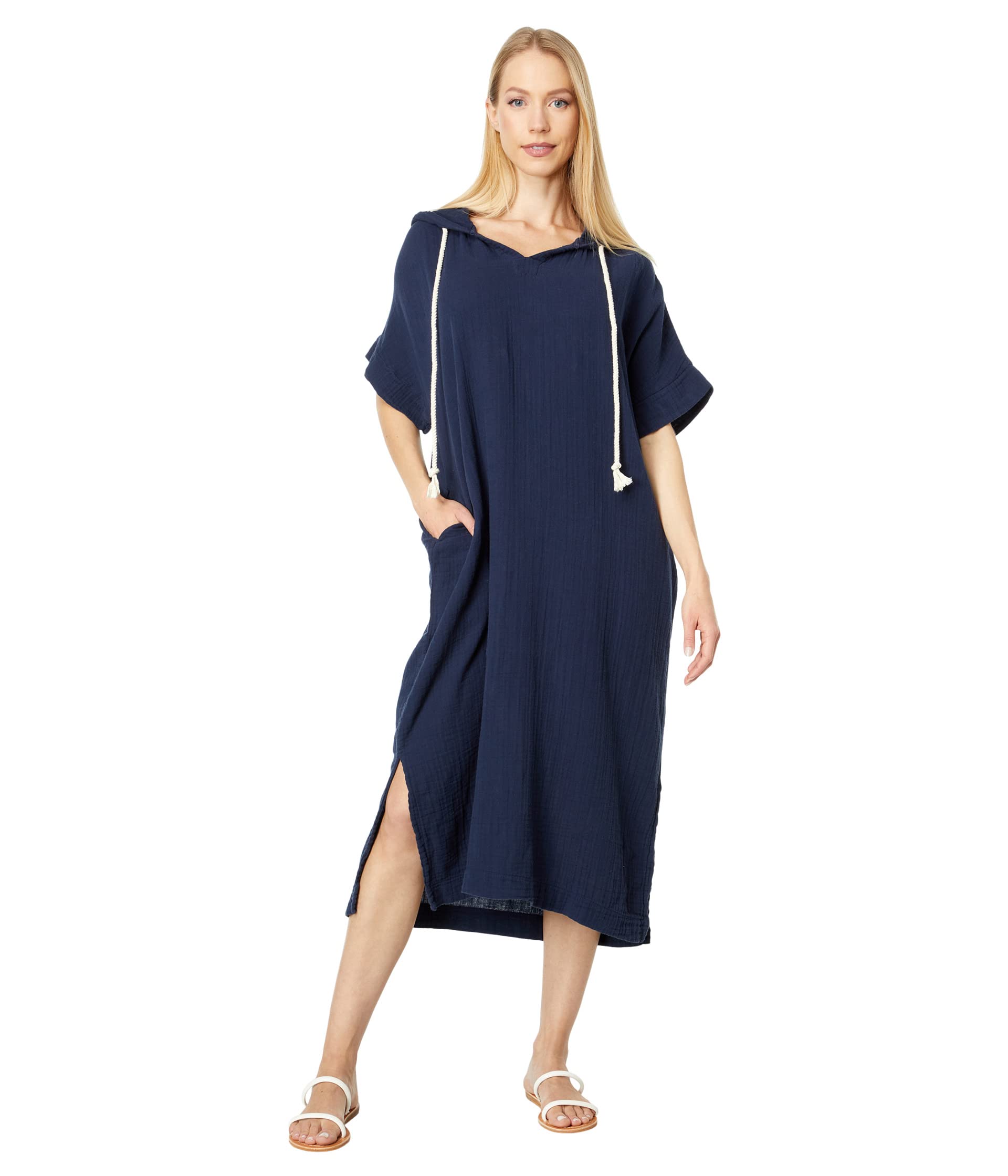 Двухслойное марлевое длинное платье-кафтан с капюшоном Mod-o-doc