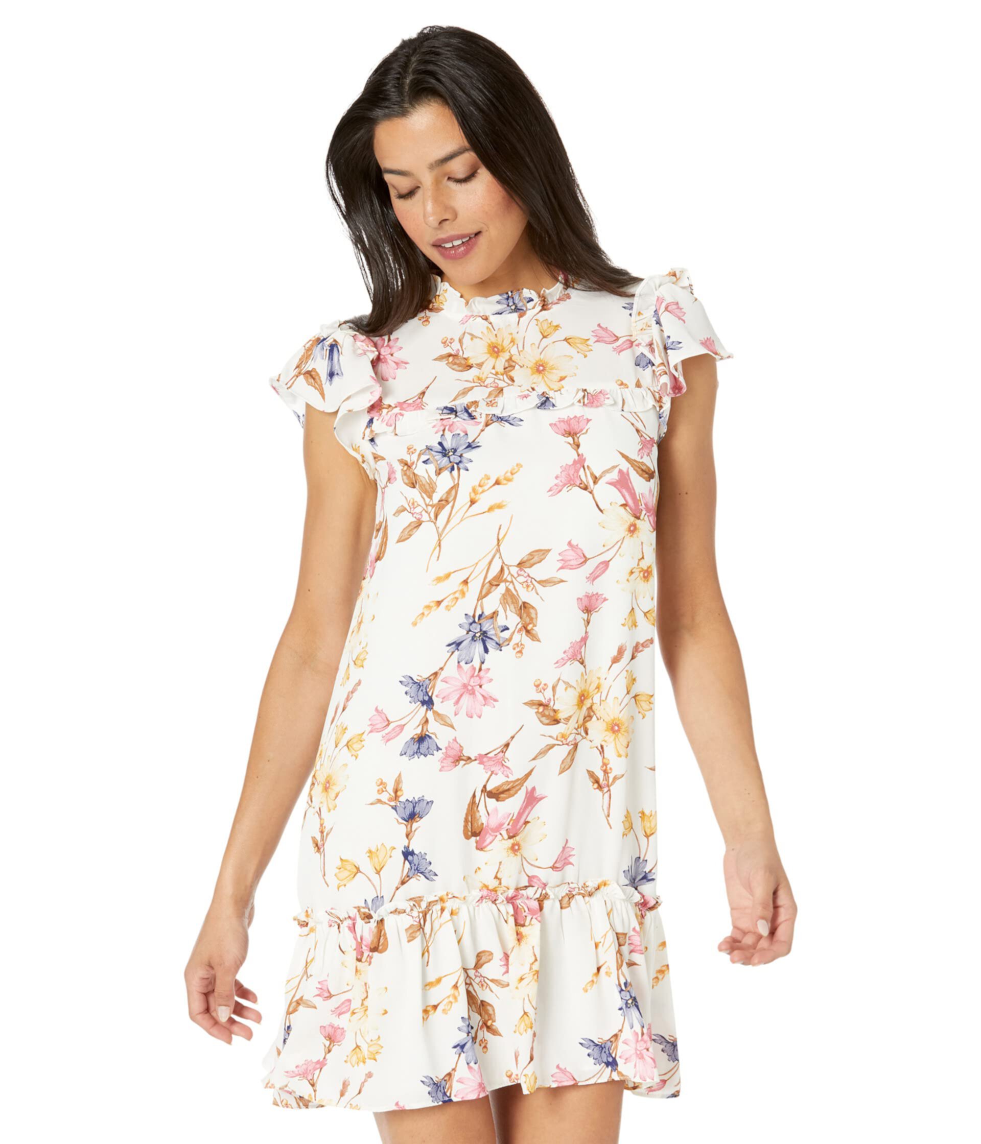 Платье с короткими рукавами и квадратным вырезом Dolce с цветочным принтом CeCe