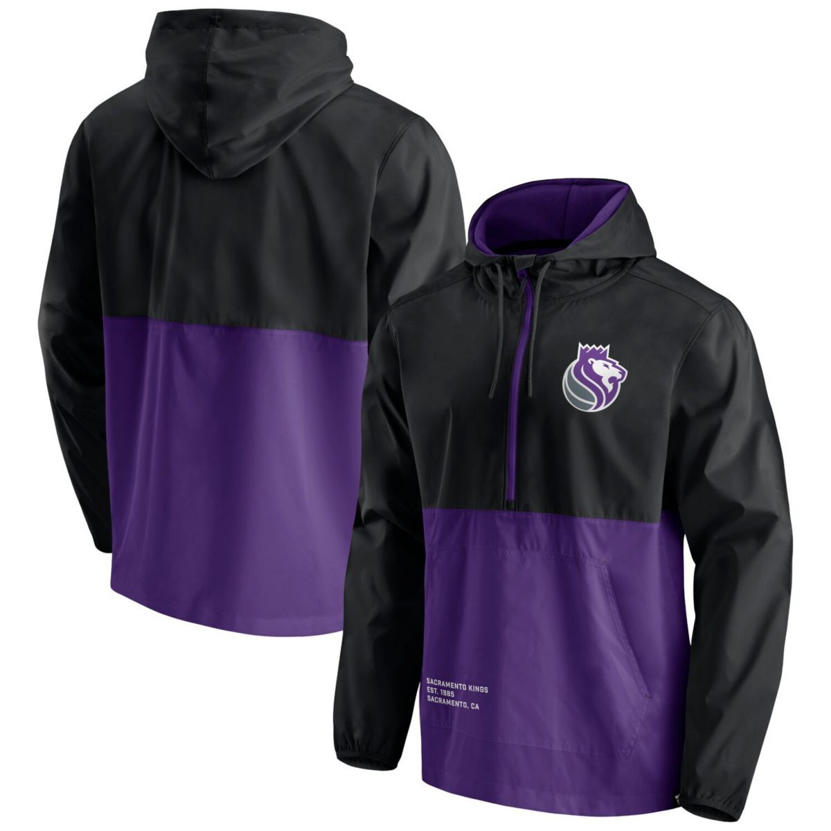 Мужская фирменная куртка Fanatics Black/Purple Sacramento Kings Anorak Block Party Ветровка с капюшоном на молнии до половины Fanatics