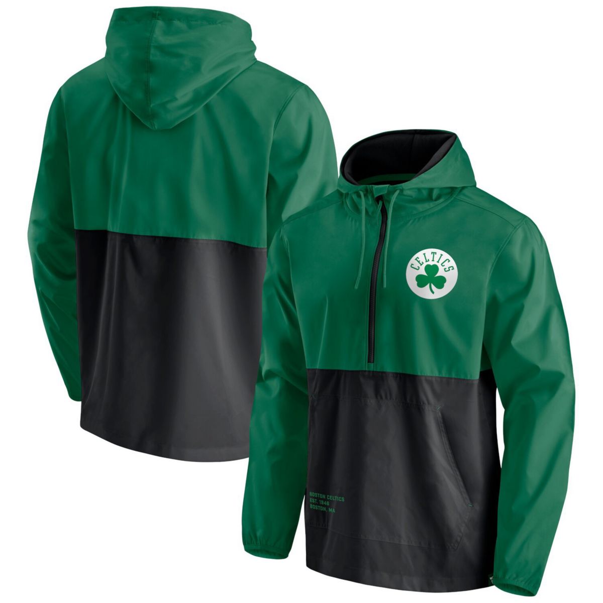 Мужская куртка Fanatics Branded Kelly Green/Black Boston Celtics Anorak Block Party Ветровка с капюшоном и молнией до половины Fanatics