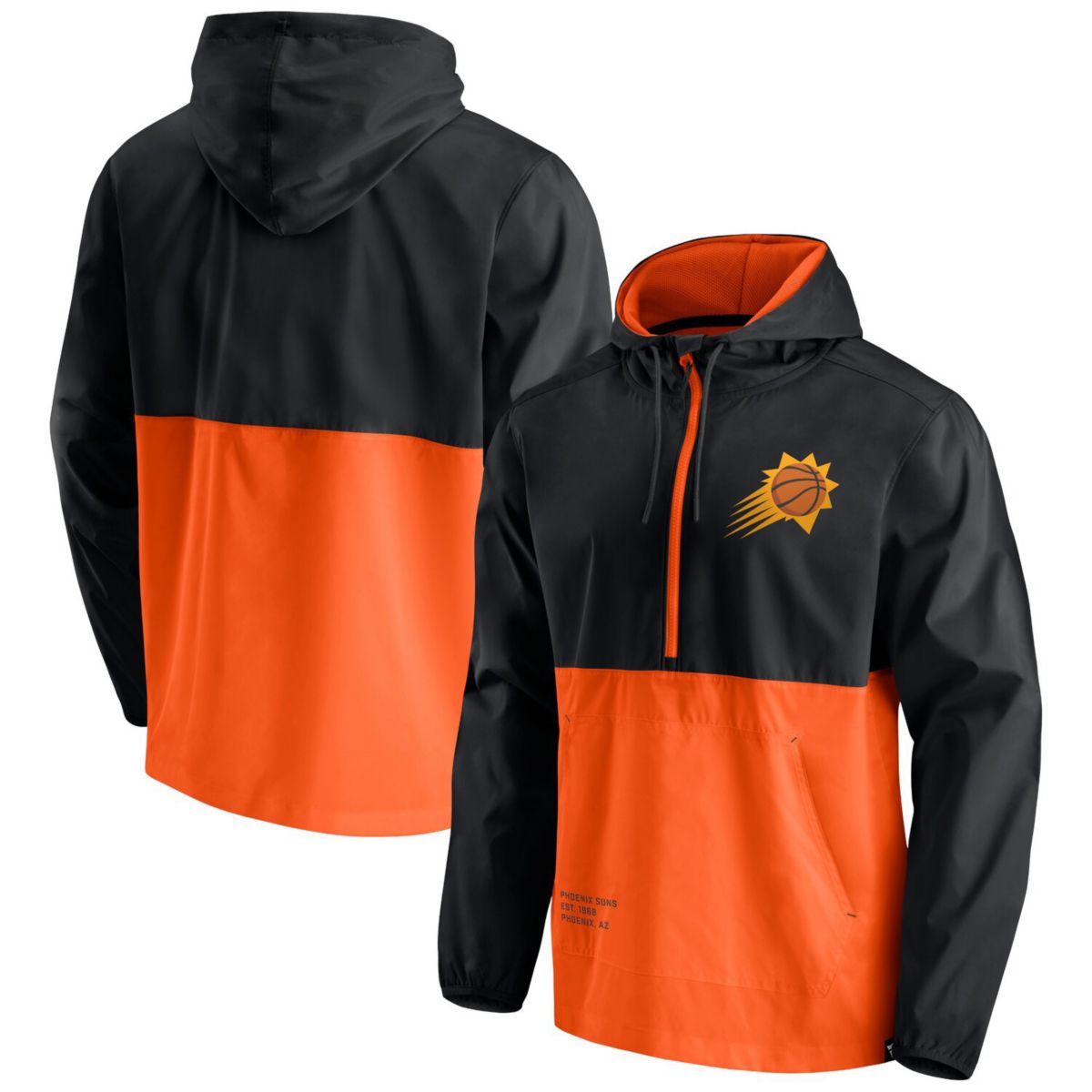 Мужская фирменная черная/оранжевая куртка Fanatics с капюшоном Phoenix Suns Anorak Block Party ветровка с капюшоном на молнии до половины Fanatics