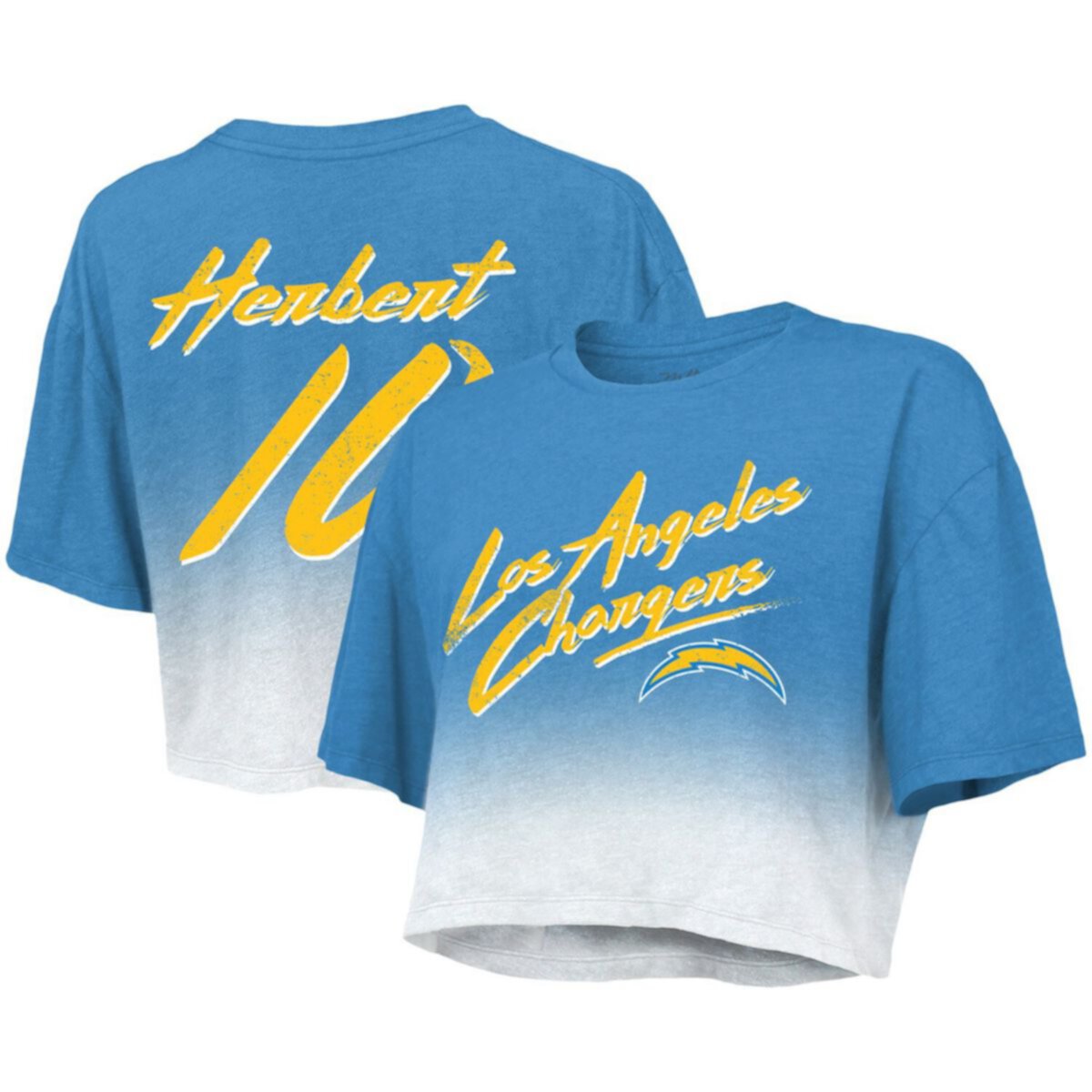 Женская Футболка Majestic Threads Justin Herbert Powder Blue/White Los Angeles Chargers Majestic Threads