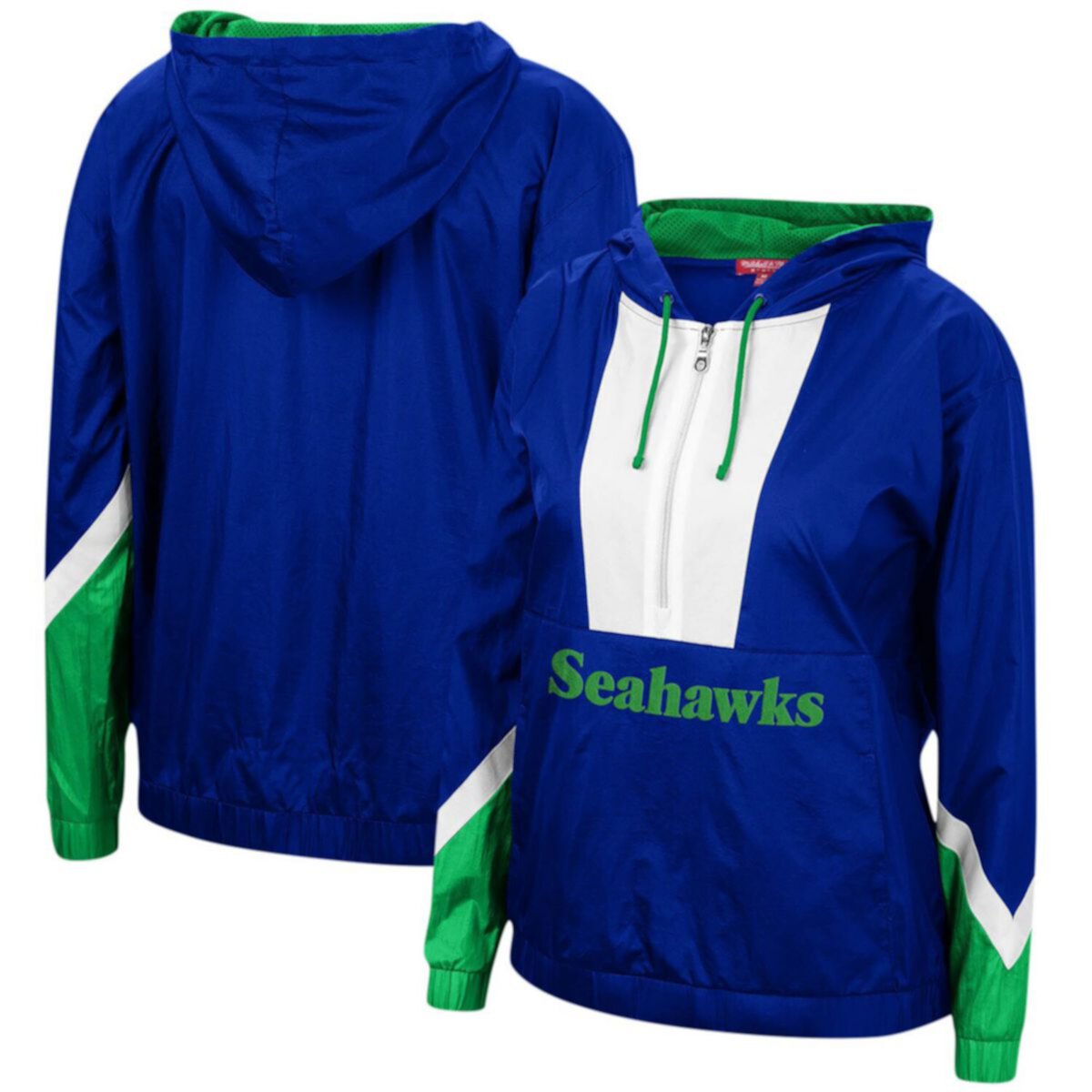 Женская ветровка с капюшоном Mitchell & Ness Royal Seattle Seahawks с молнией до половины Unbranded
